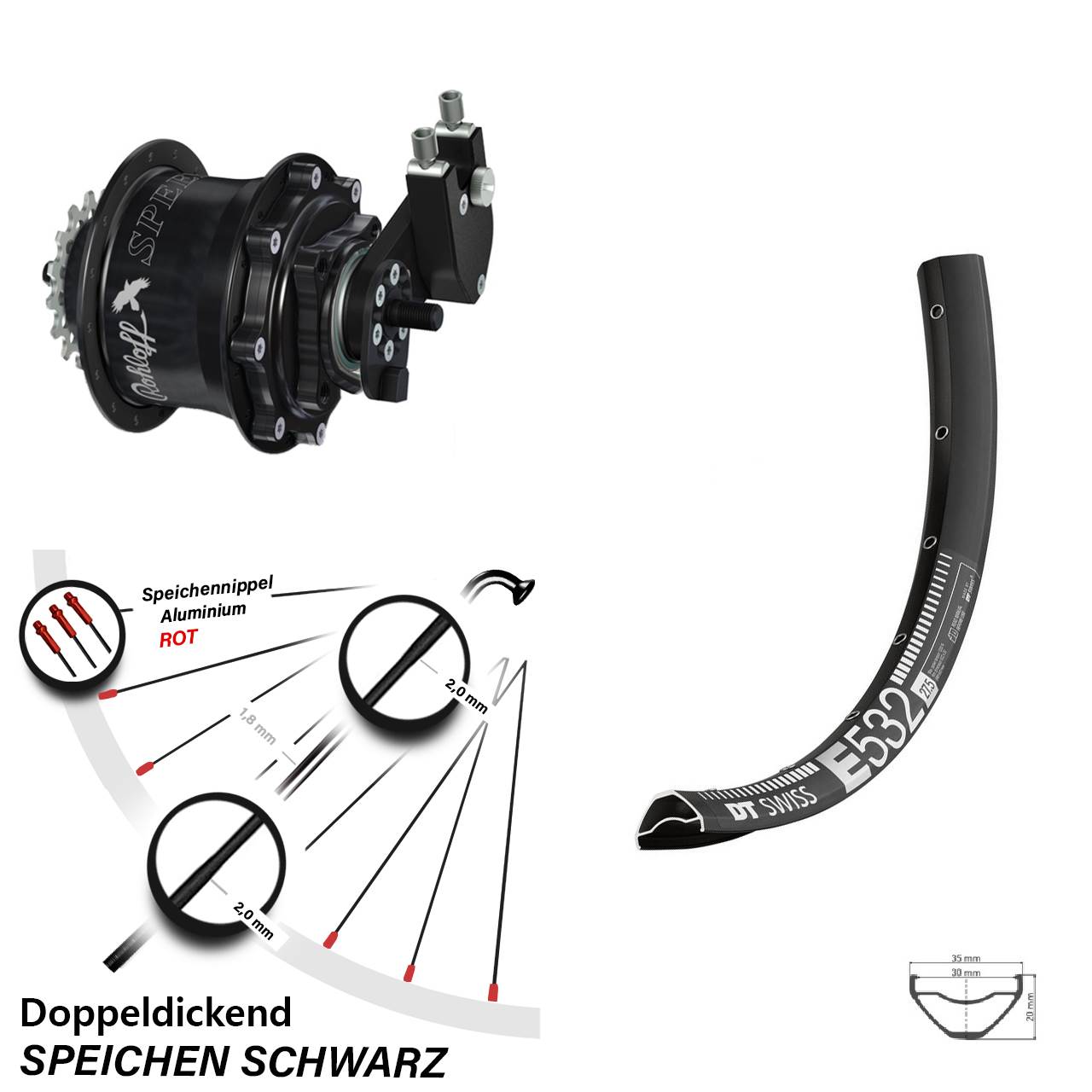 29 Zoll DT Swiss E 532 Rohloff 500/14 TS DB OEM Tandem