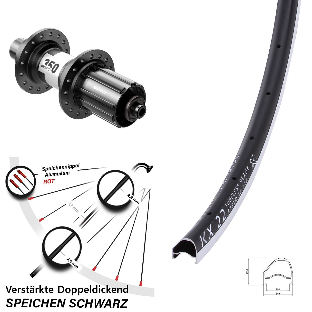 28 Zoll KX 22 OS DT Swiss 350 Rennrad Laufrad hinten QR 11-12 fach