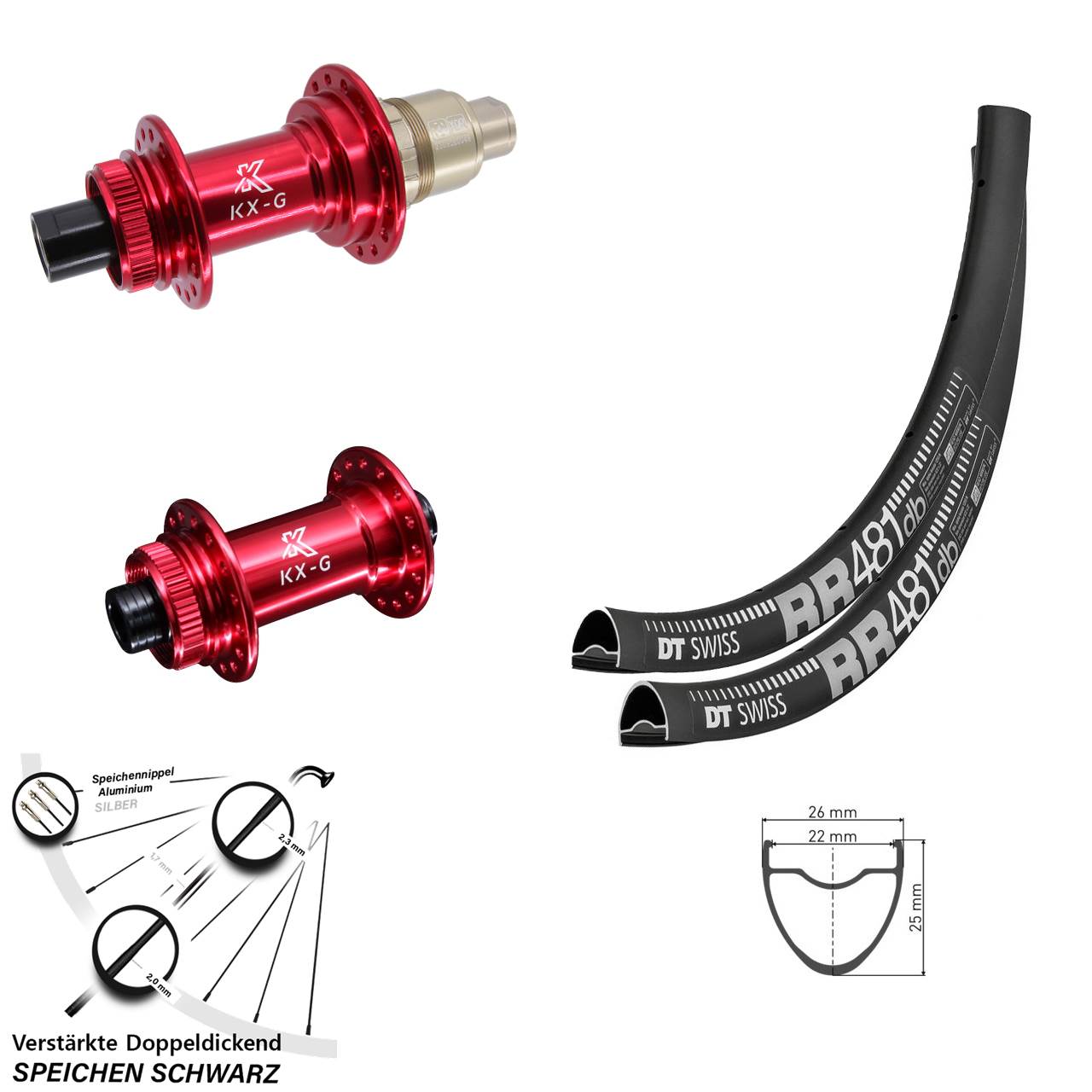 DT Swiss RR 481 KX-G rot 28 Zoll Disc Laufradsatz 15x100 12x142 XDR 11-12 fach