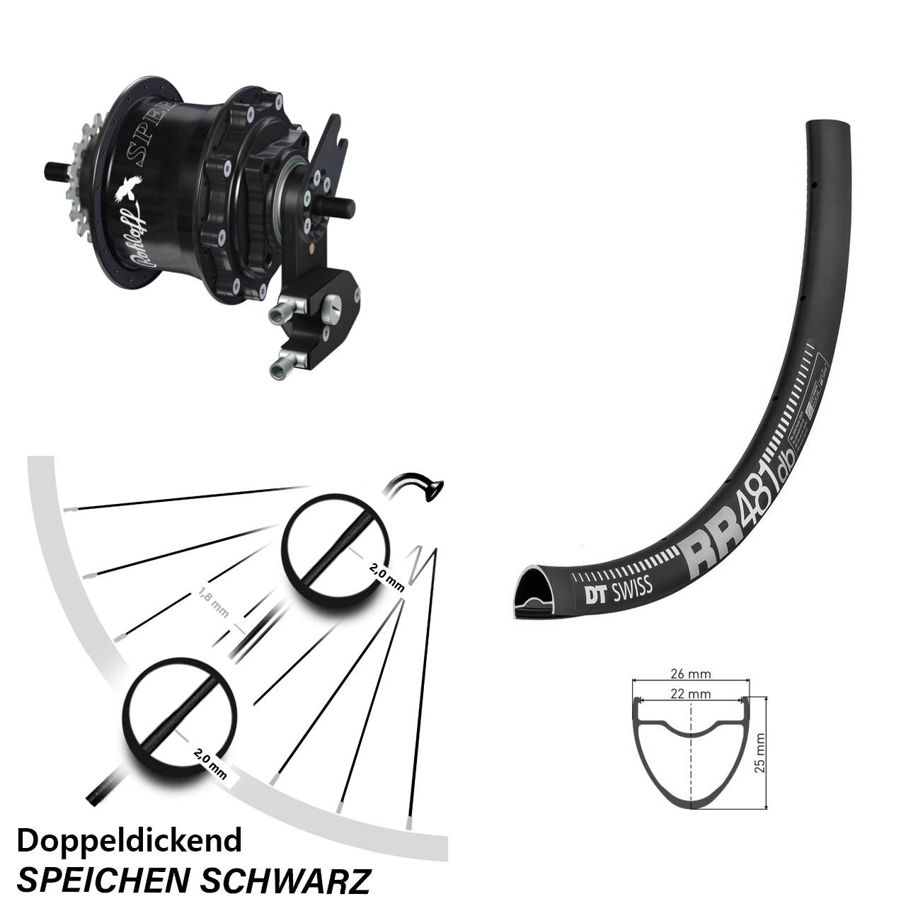 Hinterrad 28 Zoll DT Swiss RR 481 Disc Rohloff Speedhub 500/14 TS DB OEM2 Tandem schwarz