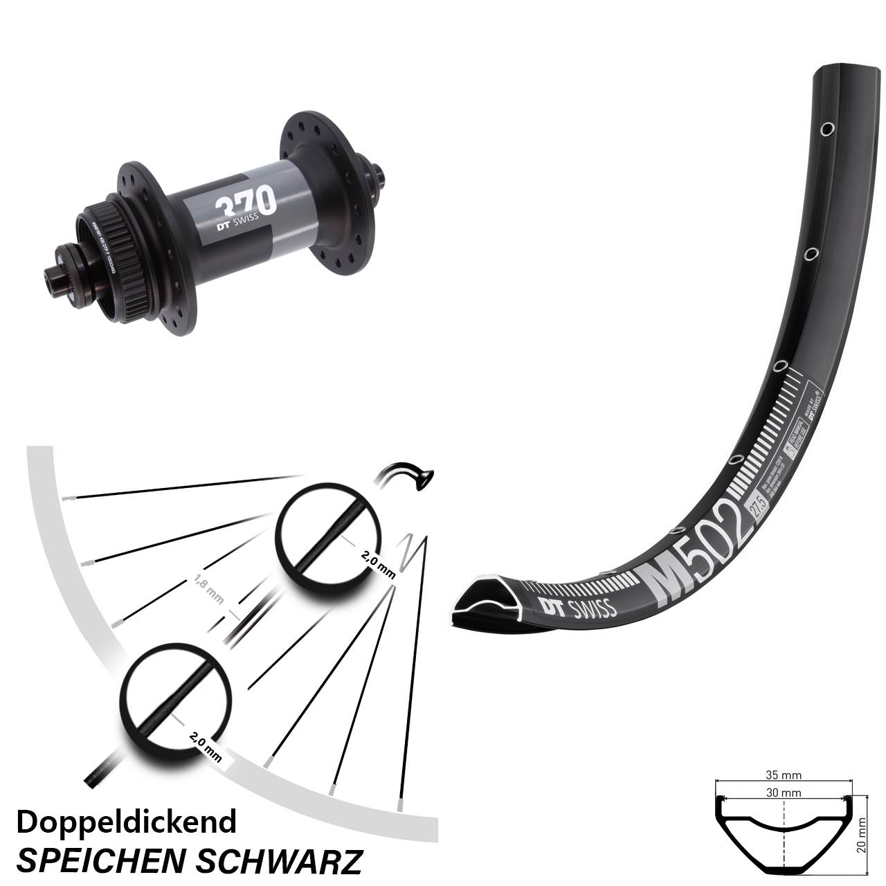 Vorderrad 29 Zoll DT Swiss M 502 Disc-370 5x100 Centerlock