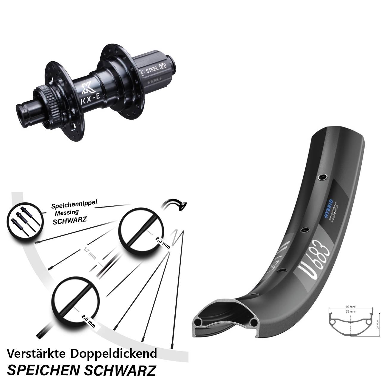 DT Swiss U 683 Disc Hinterrad 27,5 Zoll verstärkt KX-E 12x142 mm Shimano HG 8-12 fach