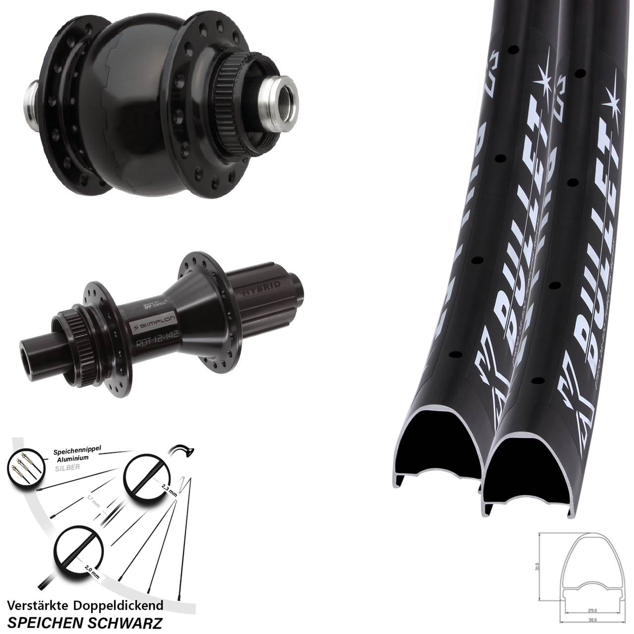 Laufradsatz Disc 12x100/142 28-29 Zoll KX Bullet DT Swiss 370 Hybrid SON 28 8-11 fach