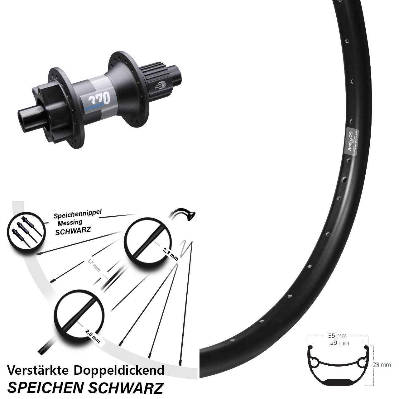 Boost Disc Laufrad 12x148 20 Zoll Ryde Andra 29 DT Swiss Hybrid 370 Micro Spline