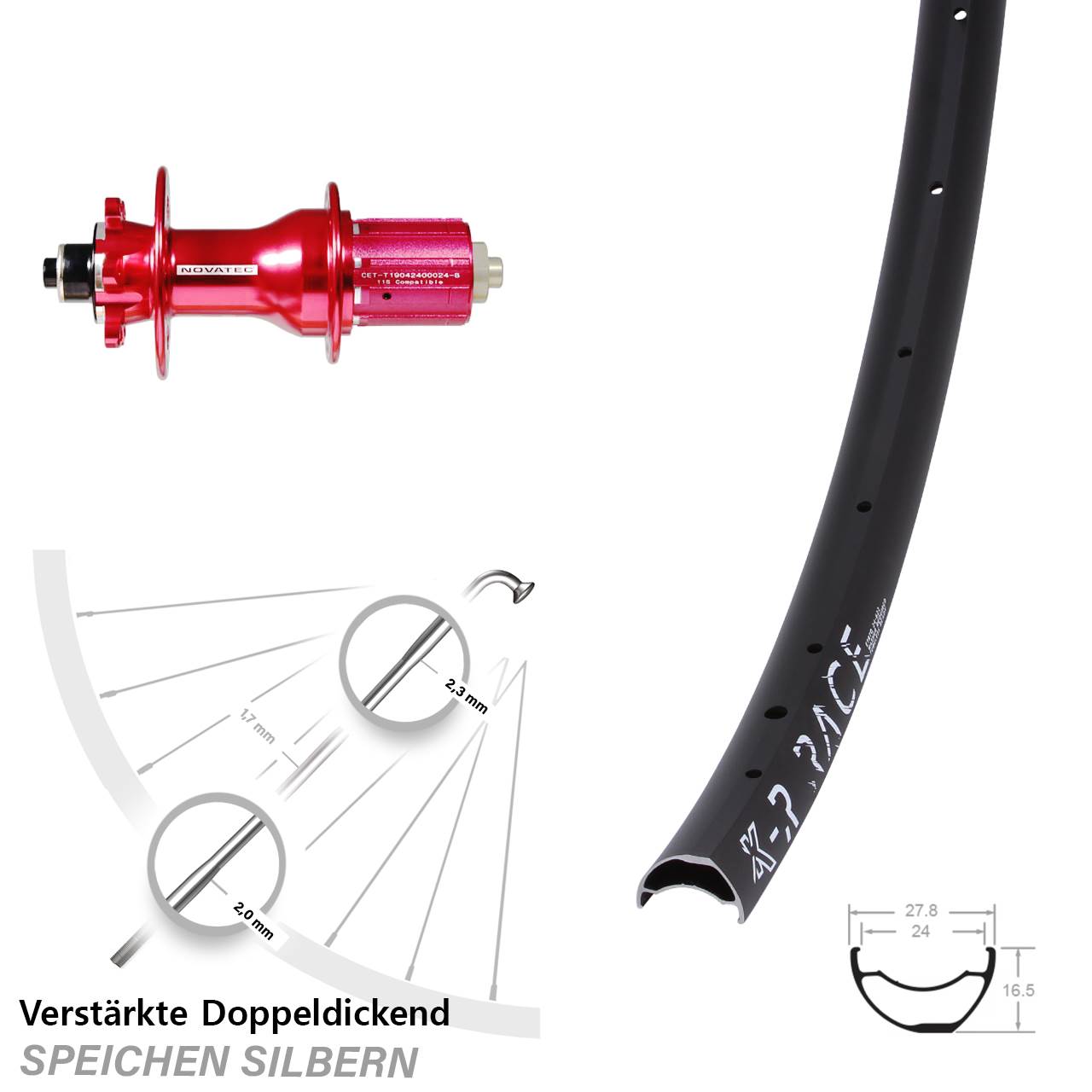 KX-R Race Novatec D792SB Hinterrad 6-Loch für Schnellspanner 8-12 fach HG