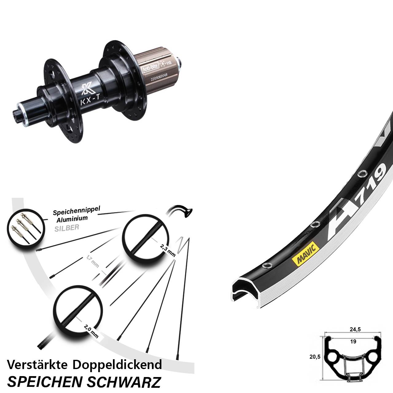 Mavic A 719 KX-T 28 Zoll Hinterrad QR 8-11 fach