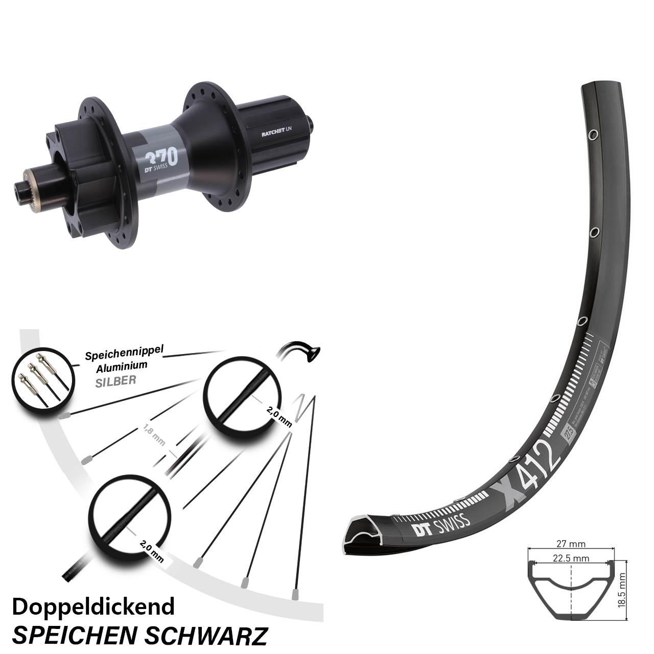 DT Swiss X412-370 28-29 Zoll Disc Laufrad für Schnellspanner 8-11 fach