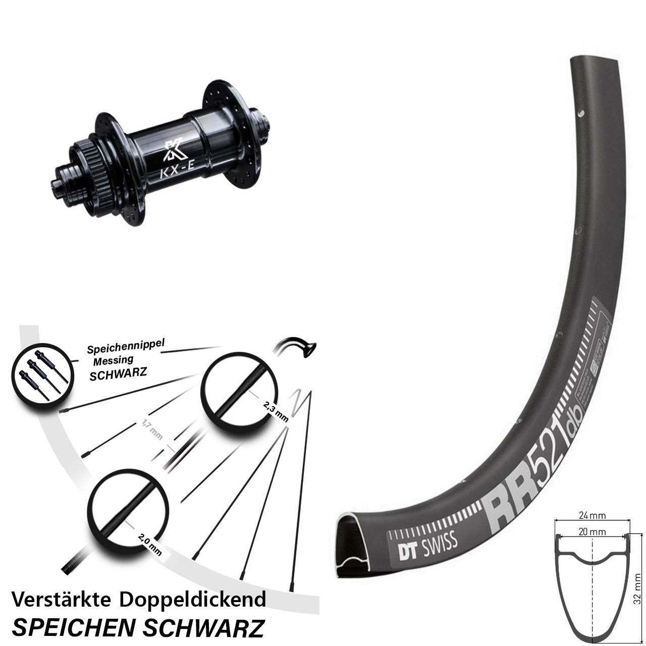 Vorderrad Centerlock für Schnellspanner 28 Zoll DT Swiss RR521 KX-E