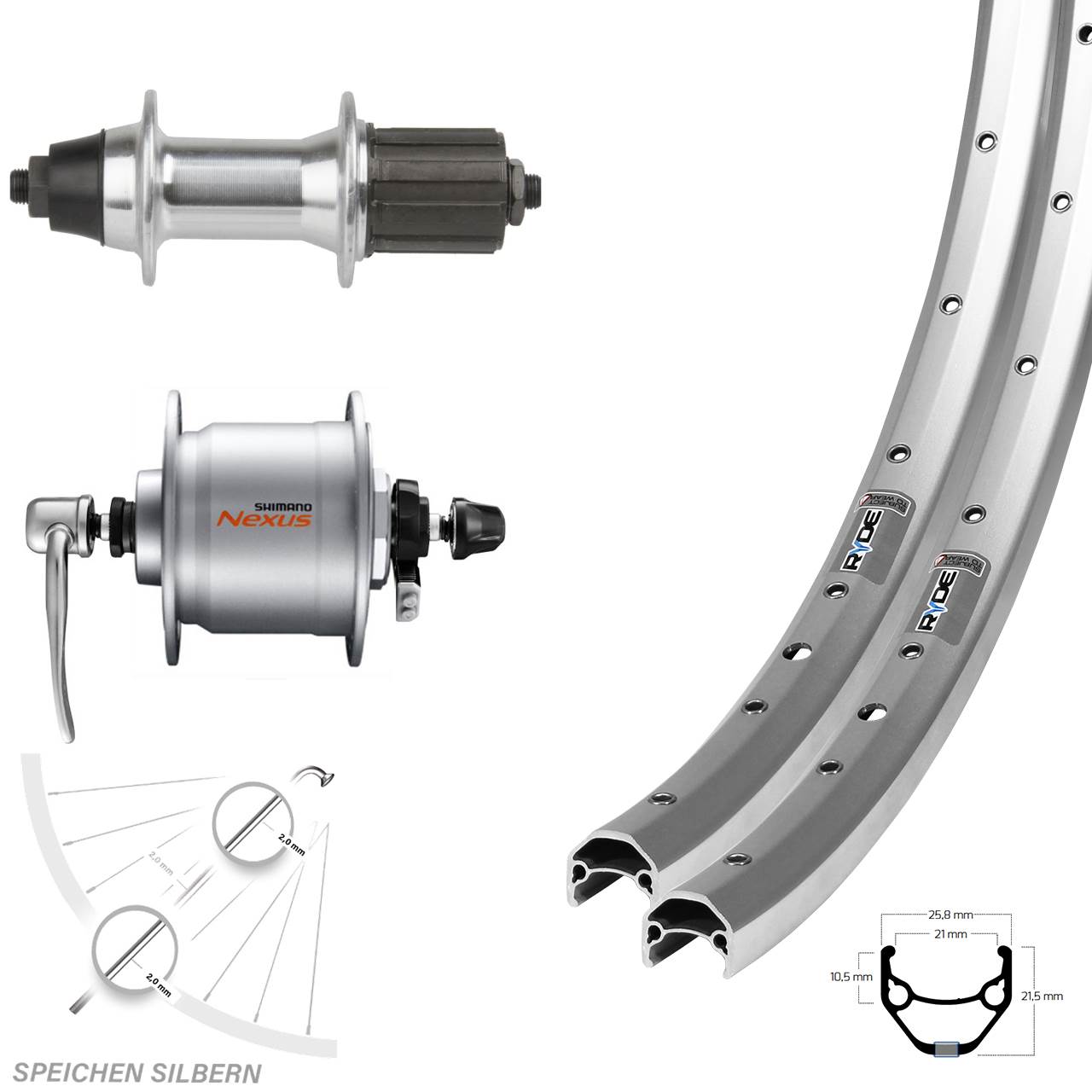 Laufradsatz QR 27,5 Zoll Ryde ZAC 421 Novatec F362-8 Shimano DH-C3000-3N 8-11 fach