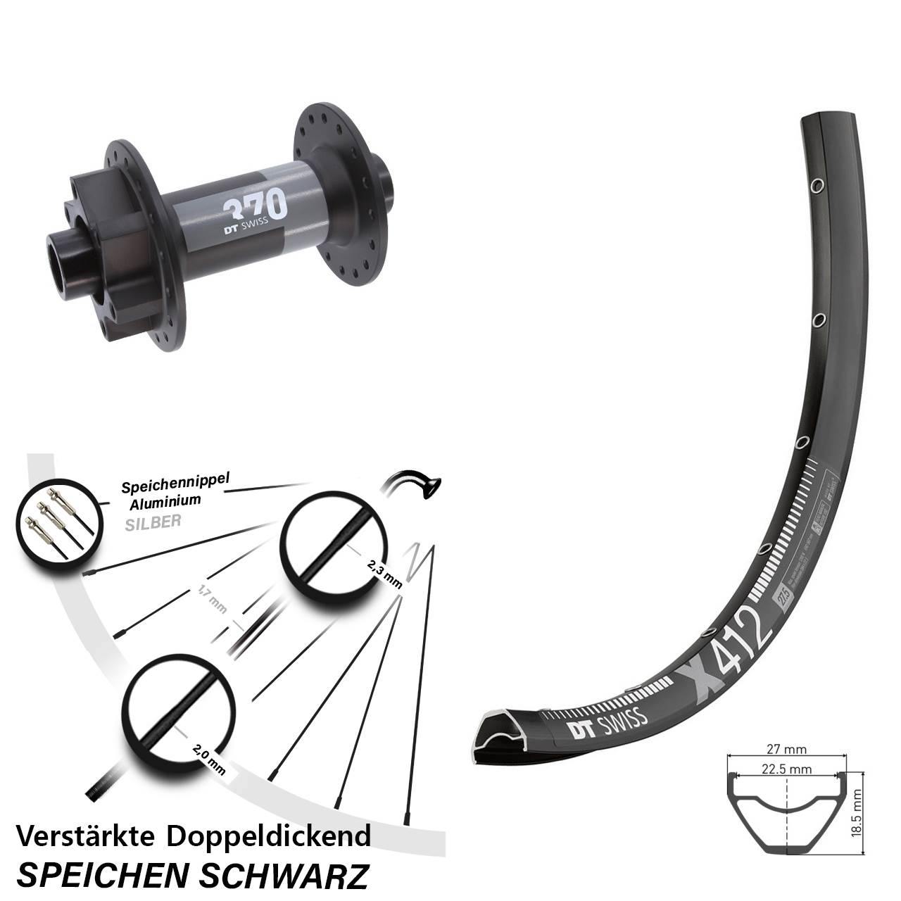 28 Zoll DT Swiss X 412 DT Swiss 370 6-Loch Vorderrad 15x110 Boost