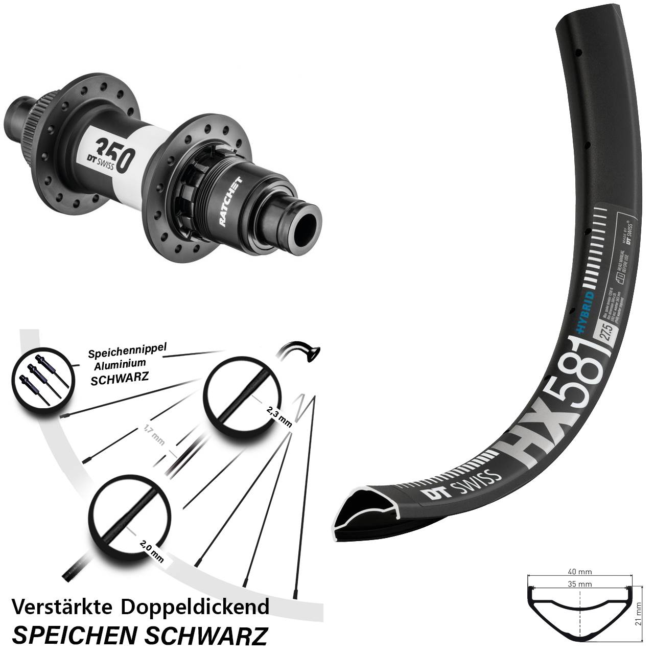 Centerlock Hinterrad 12x142 27,5 Zoll DT Swiss HX 581 350 CL SRAM XD