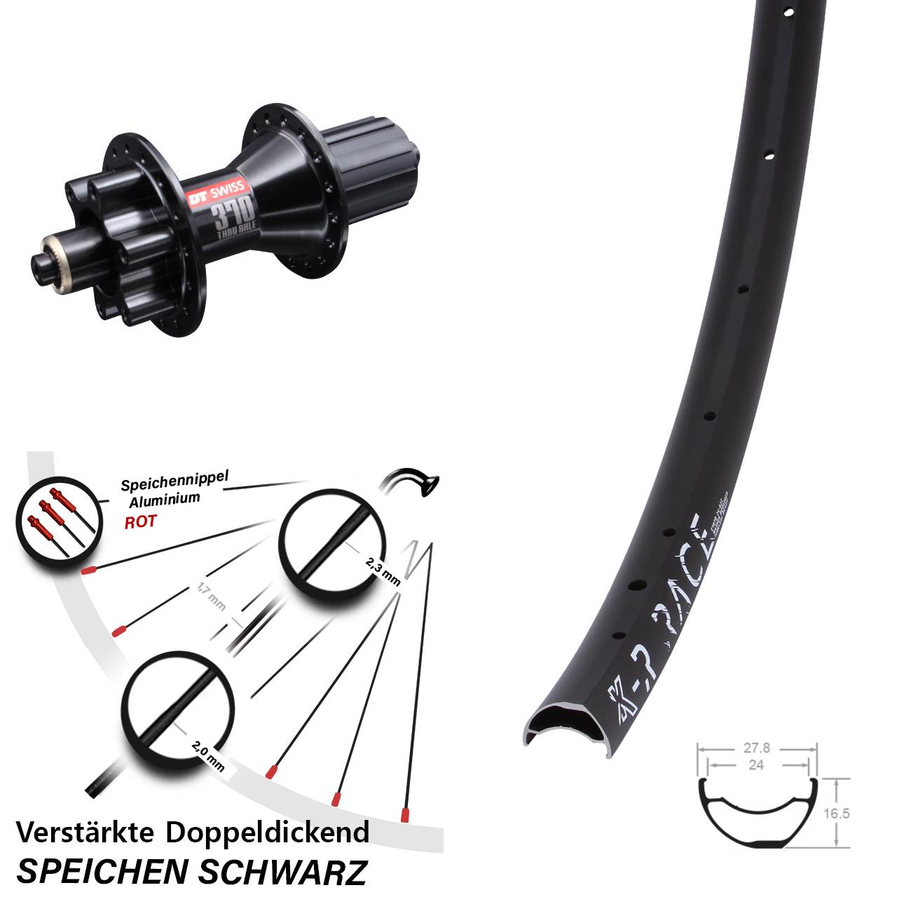 29 Zoll KX-R Race DT Swiss 370 Hybrid Disc Laufrad für Schnellspanner 8-11 fach