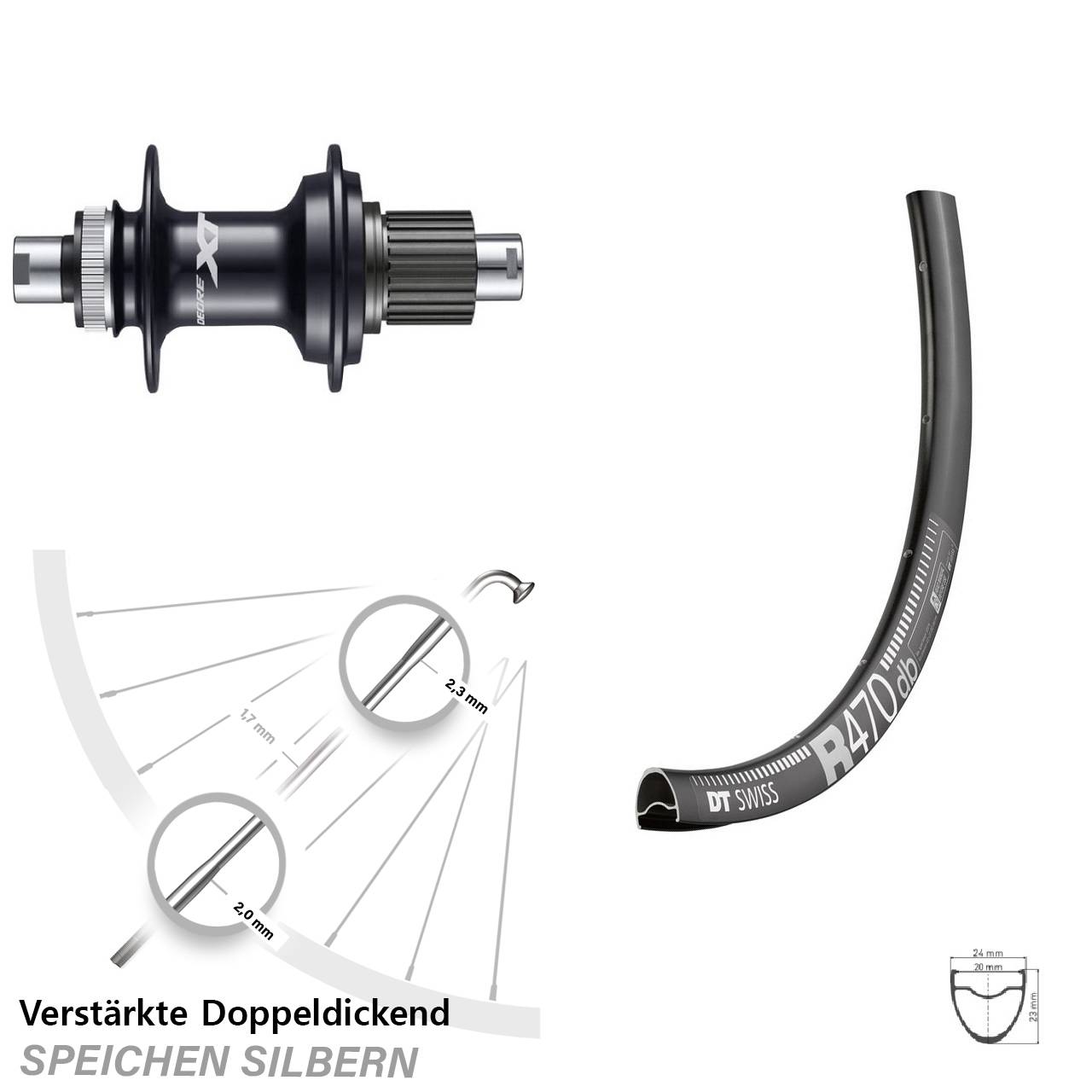 Hinterrad Centerlock 12x142 28 Zoll DT Swiss R470 Shimano Deore XT FH-M8110 Micro Spline