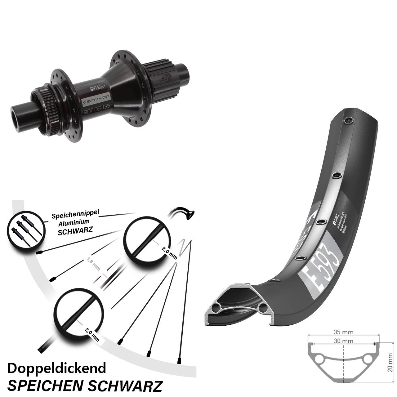 Disc Laufrad 12x142 650B DT Swiss E593-370 Hybrid Micro Spline