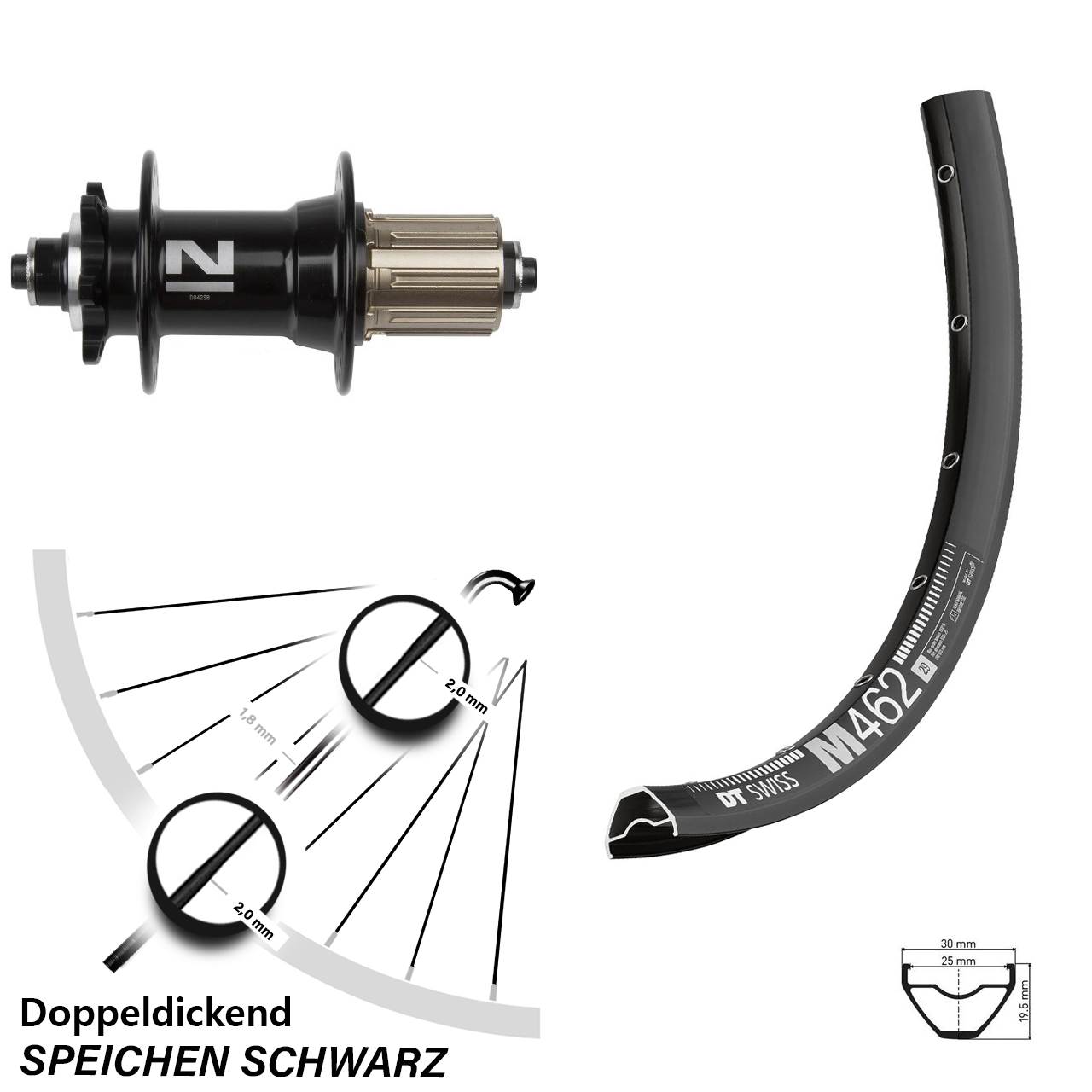 Laufrad 27,5 Zoll DT Swiss M 462 Disc Novatec D042SB 8-11 fach HG schwarz