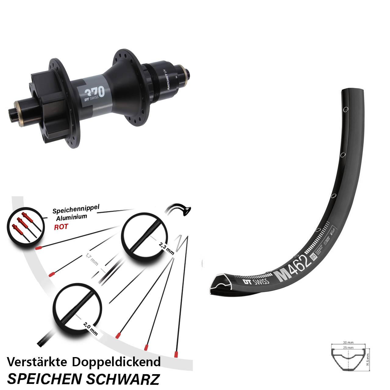 27,5 Zoll DT Swiss M462-370 Disc Hinterrad QR SRAM XD