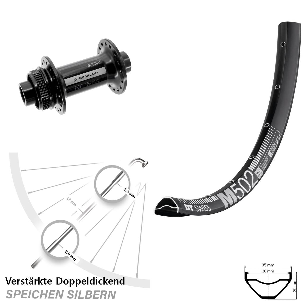 29 Zoll DT Swiss M502-370 Vorderrad Centerlock 15x100
