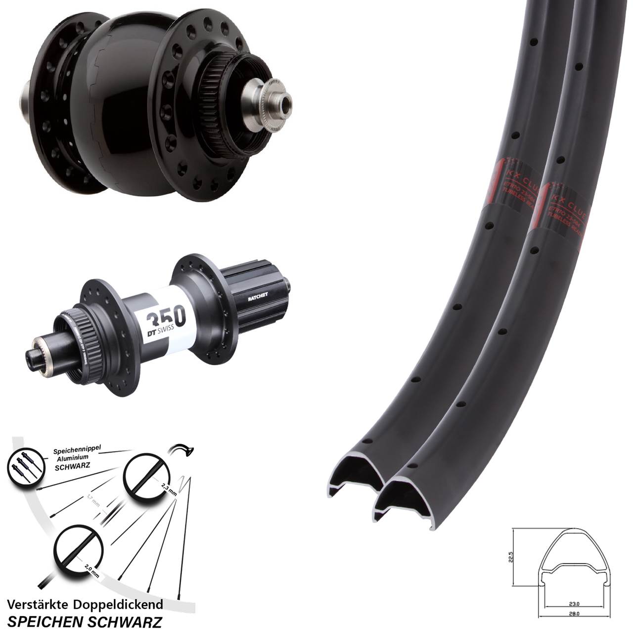 Laufradsatz 27,5 Zoll KX Clue DT Swiss 350 SON 28 8-11 fach für Schnellspanner