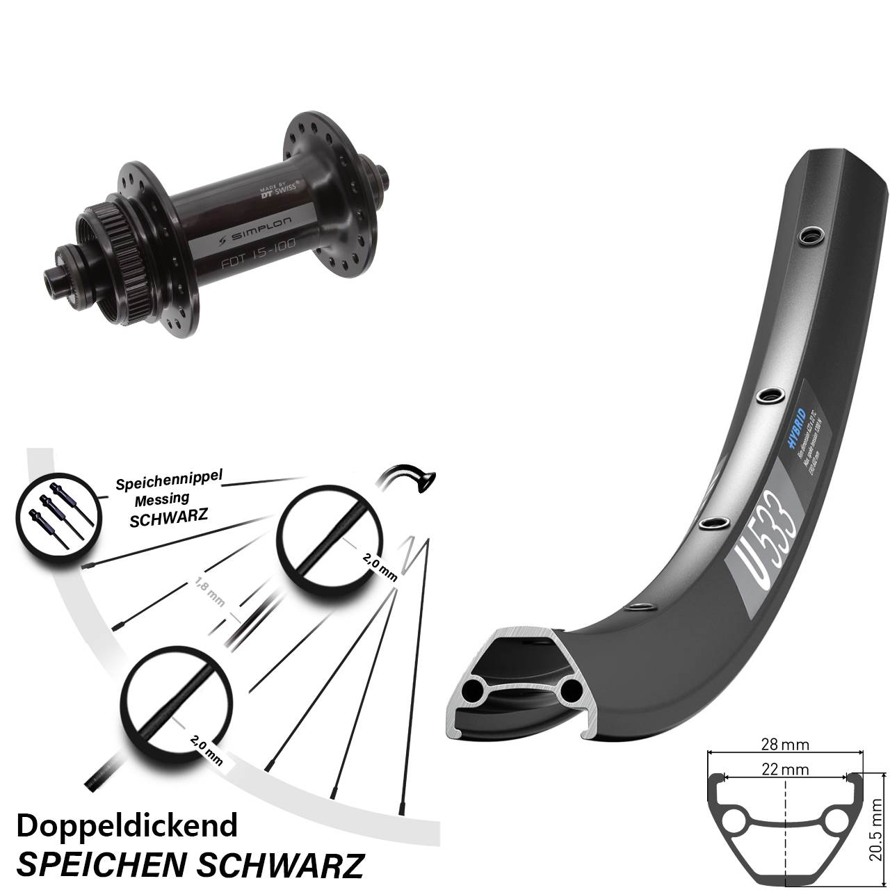 Centerlock Vorderrad 29 Zoll DT Swiss U533-370 für Schnellspanner