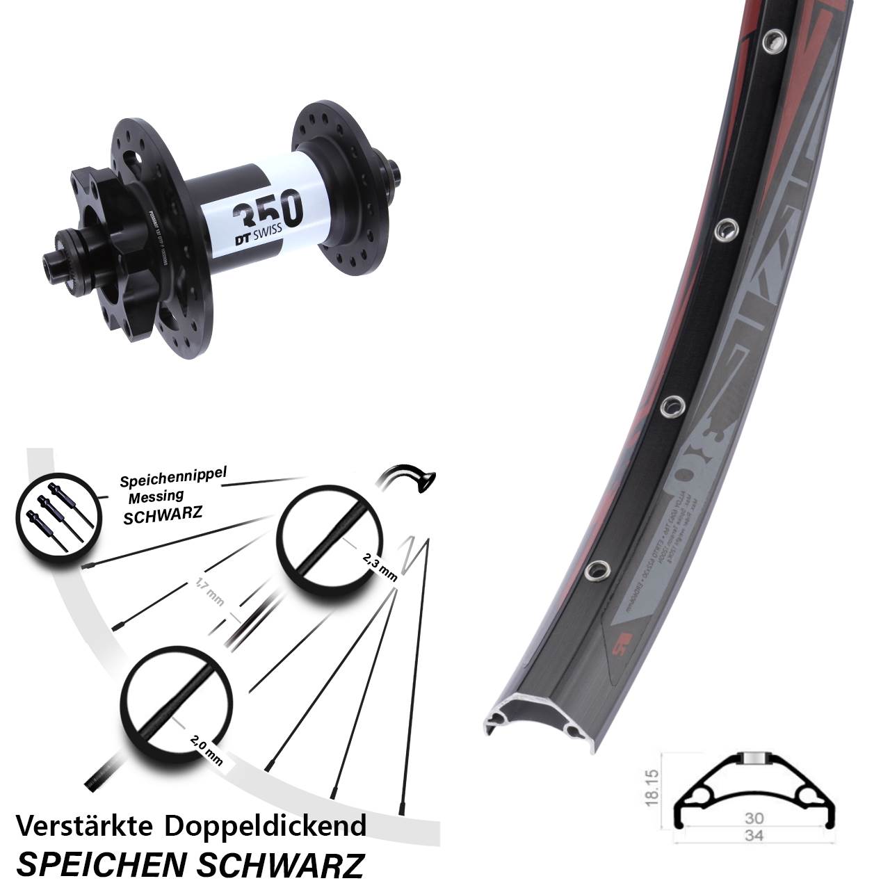 Rodi TRYP 30 DT Swiss 350 29 Zoll Disc Vorderrad für Schnellspanner