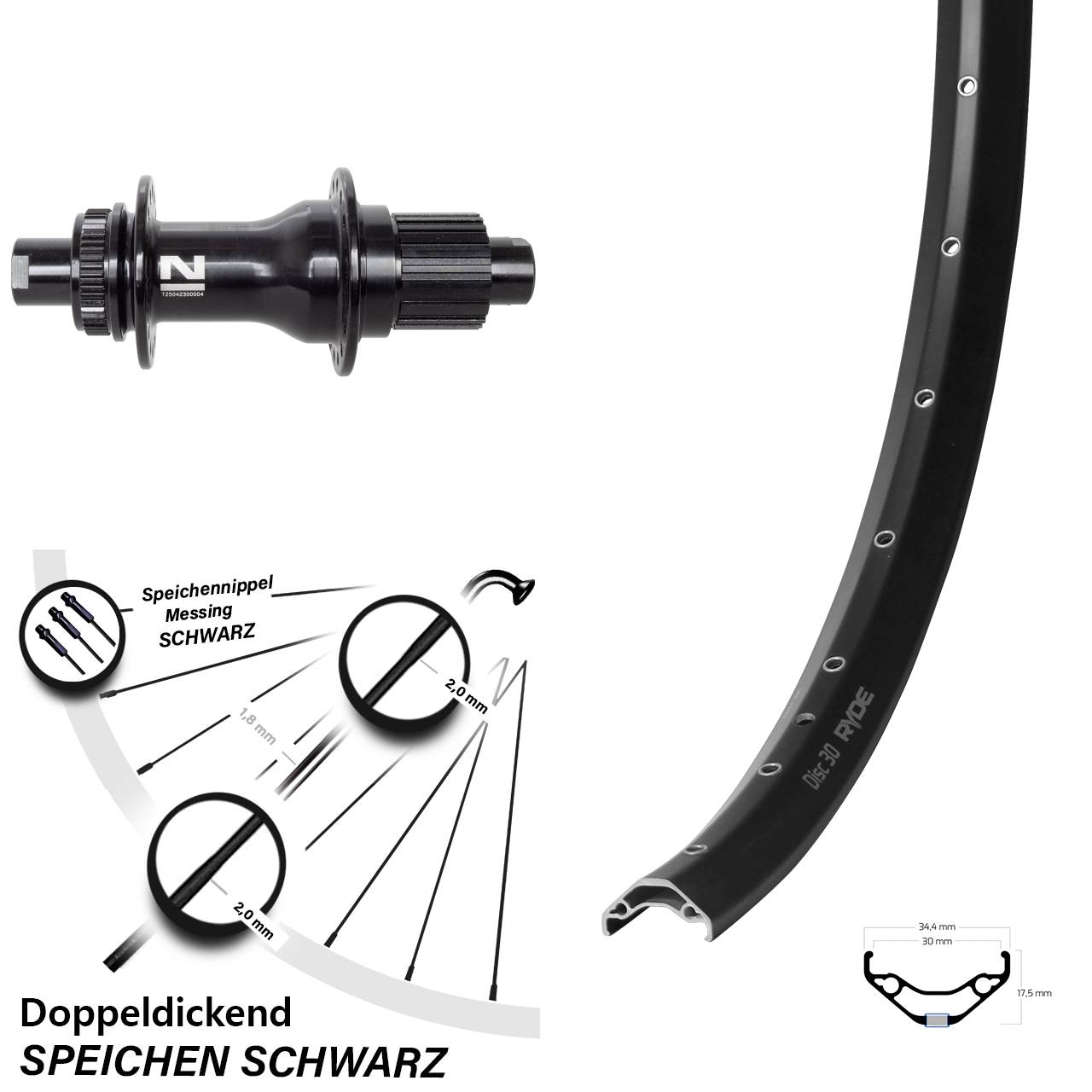 Ryde Disc 30 Novatec D792SB 27,5 Zoll Hinterrad Centerlock 12x142 Micro Spline