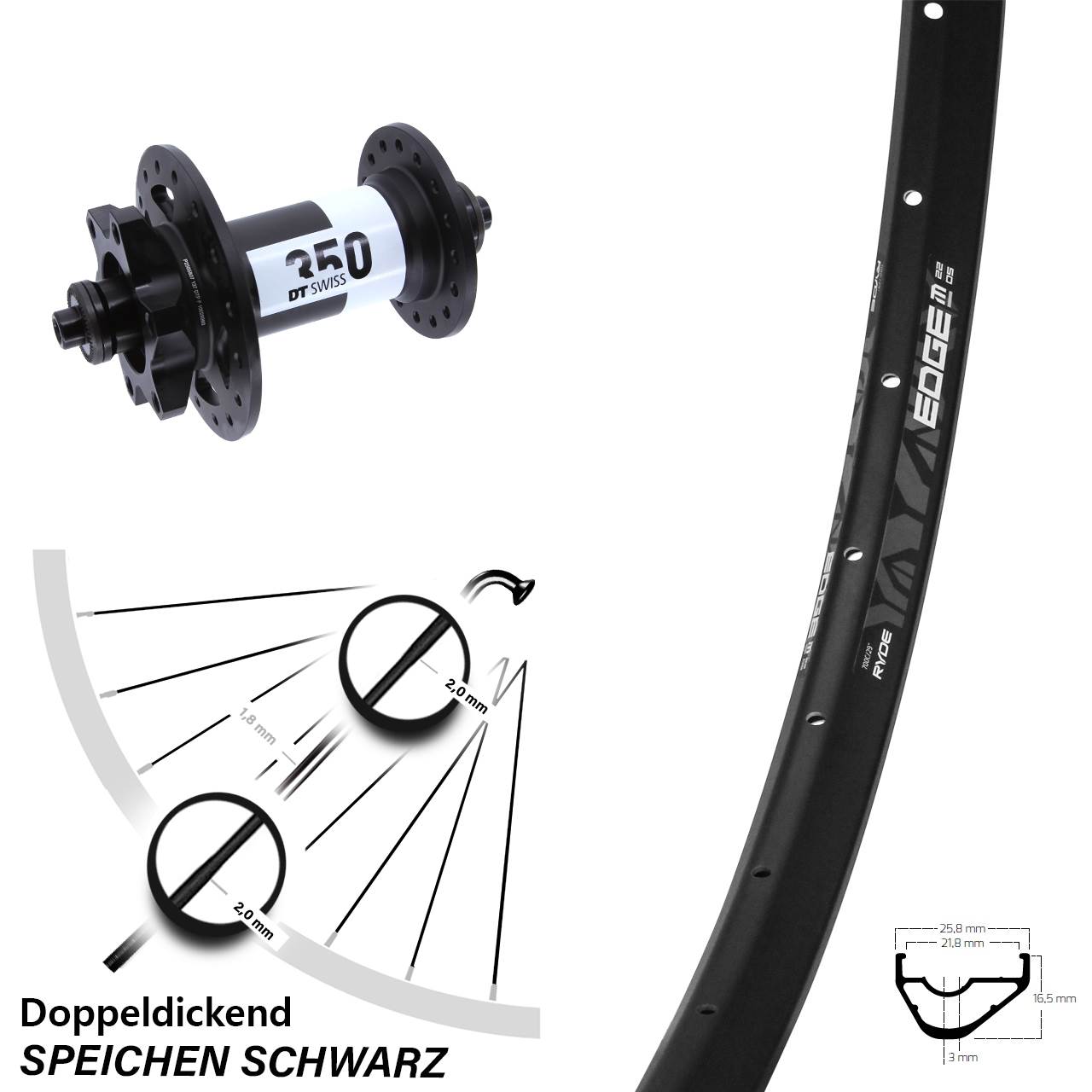 Disc Laufrad 29 Zoll Ryde Edge M22 DT Swiss 350 für Schnellspanner
