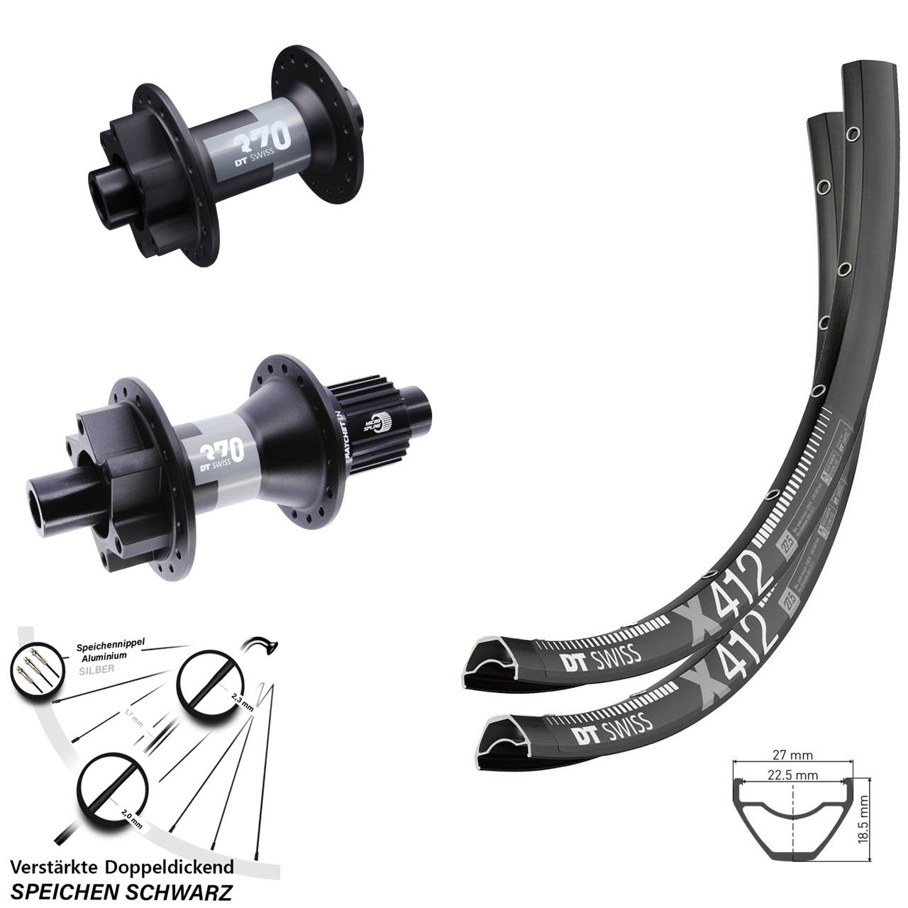 Disc Laufrad-Satz 12x100/142 29 Zoll DT Swiss X412 370 Shimano Micro Spline