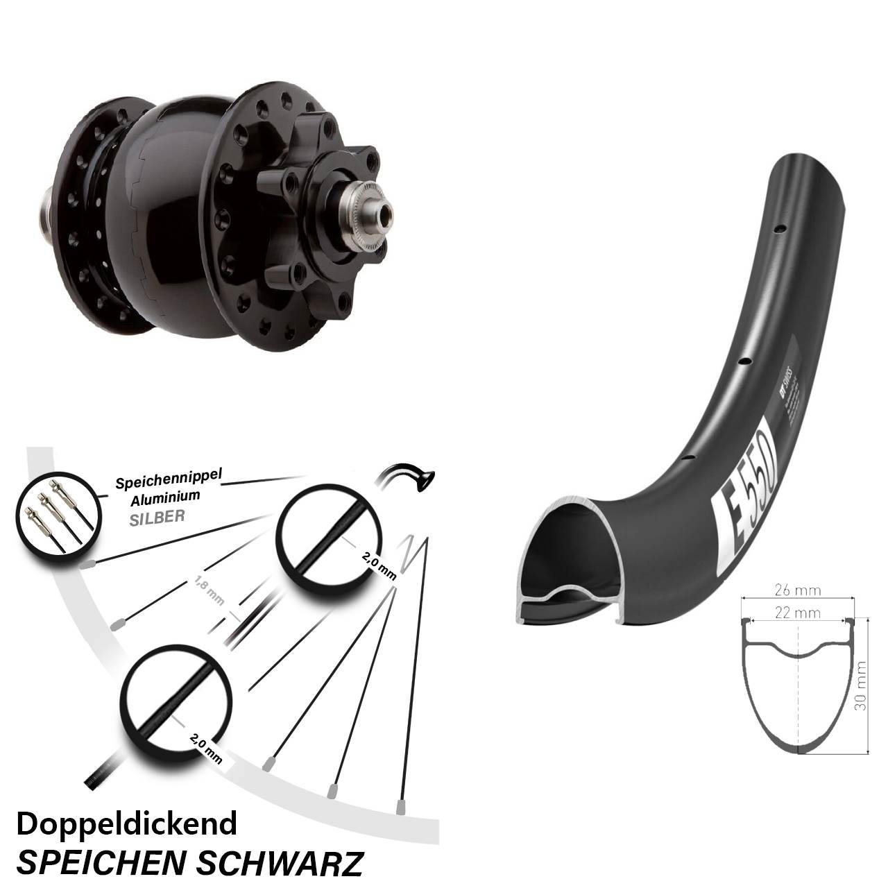 Disc Laufrad mit Nabendynamo 28 Zoll DT Swiss E550 SON 28 QR