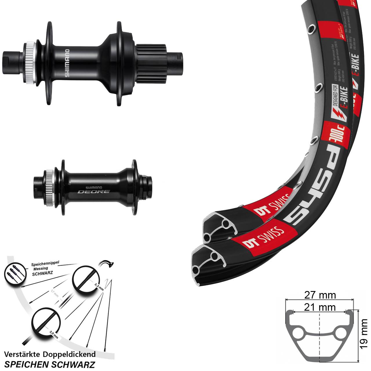 28-29 Zoll DT Swiss 545d Shimano FH-MT510B HB-M6010-B Boost Disc Laufradsatz Micro Spline