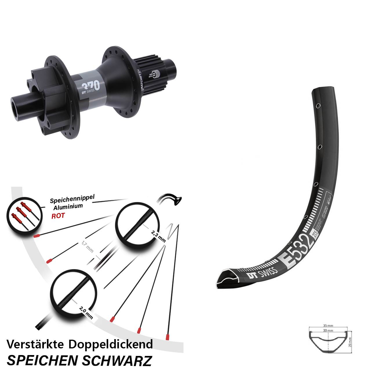 Disc Hinterrad 12x142 27,5 Zoll DT Swiss E 532-370 Micro Spline
