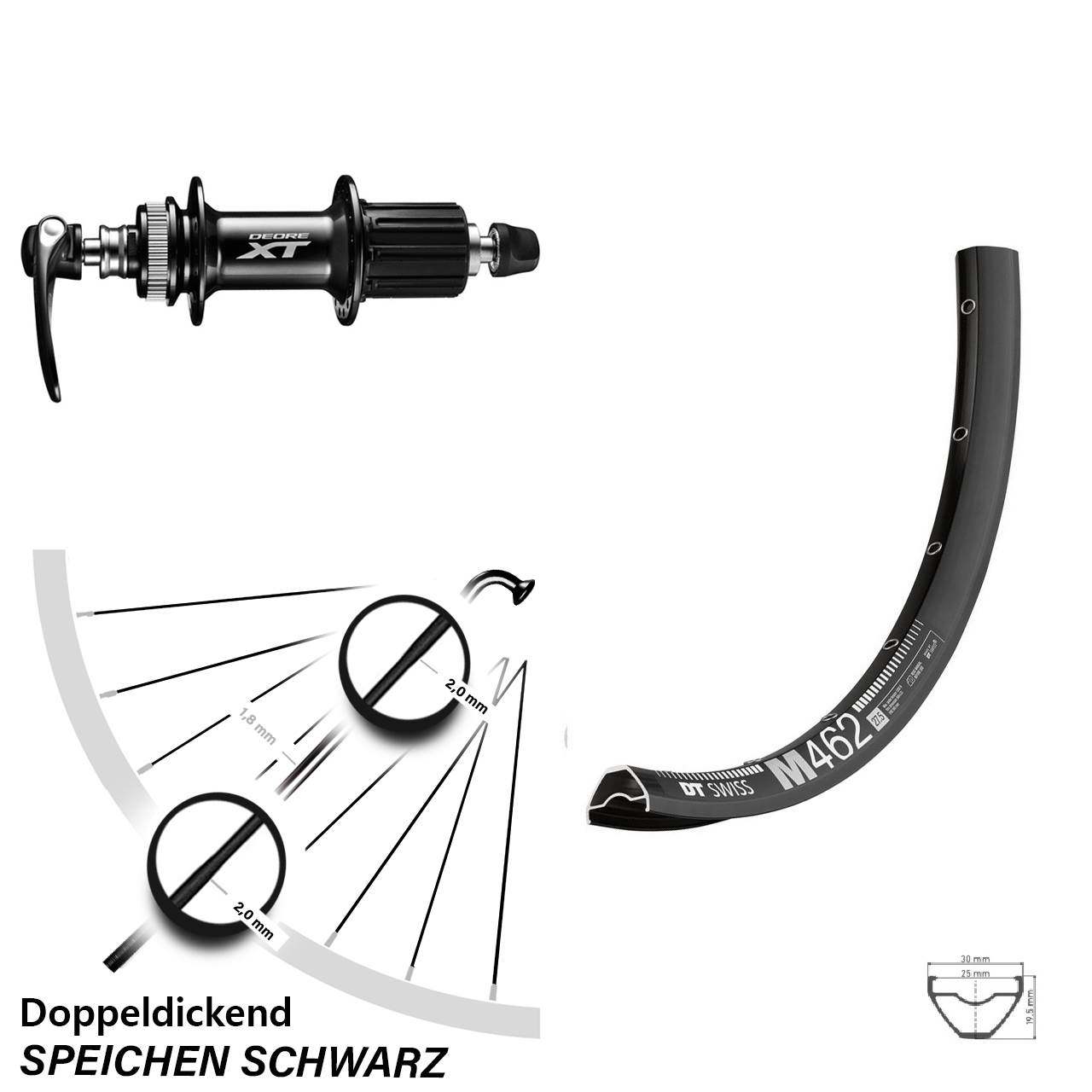 Disc Hinterrad für Schnellspanner 650B DT Swiss M 462 Shimano FH-M8000 8-11 fach