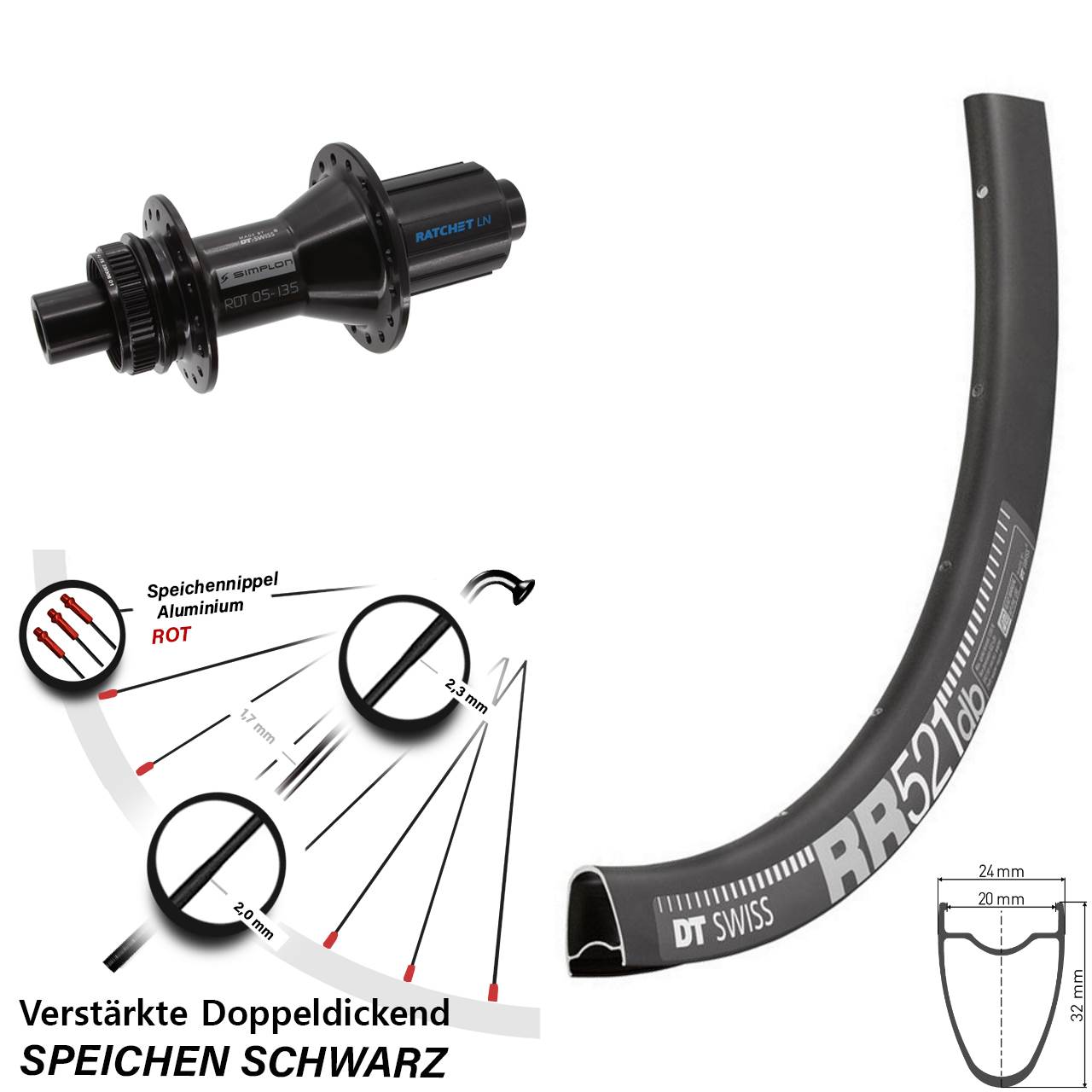 DT Swiss RR 521-370 Hybrid 28 Zoll Hinterrad Centerlock 12x142 8-11 fach