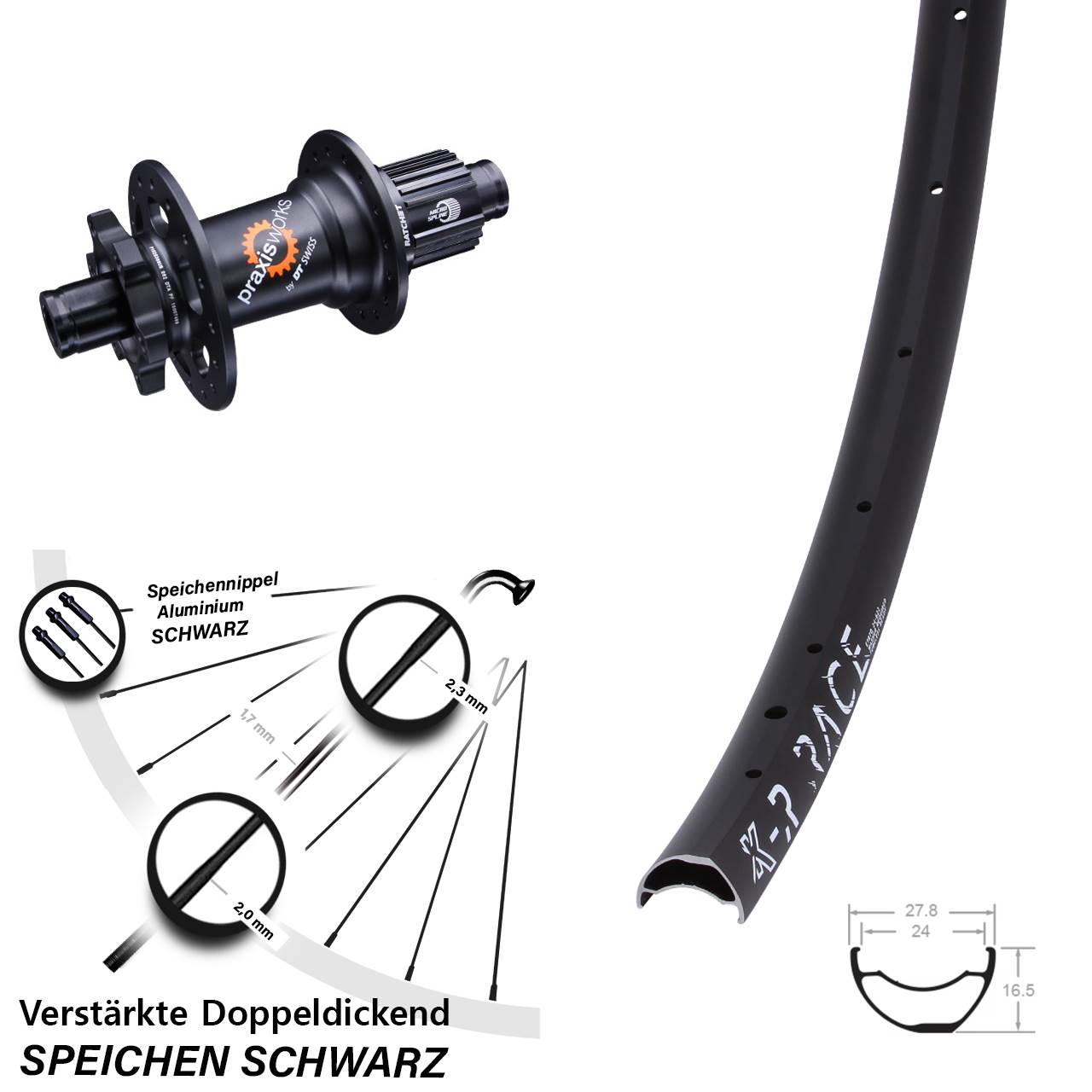 Disc Hinterrad 12x142 28 Zoll KX-R Race DT Swiss 350 Micro Spline