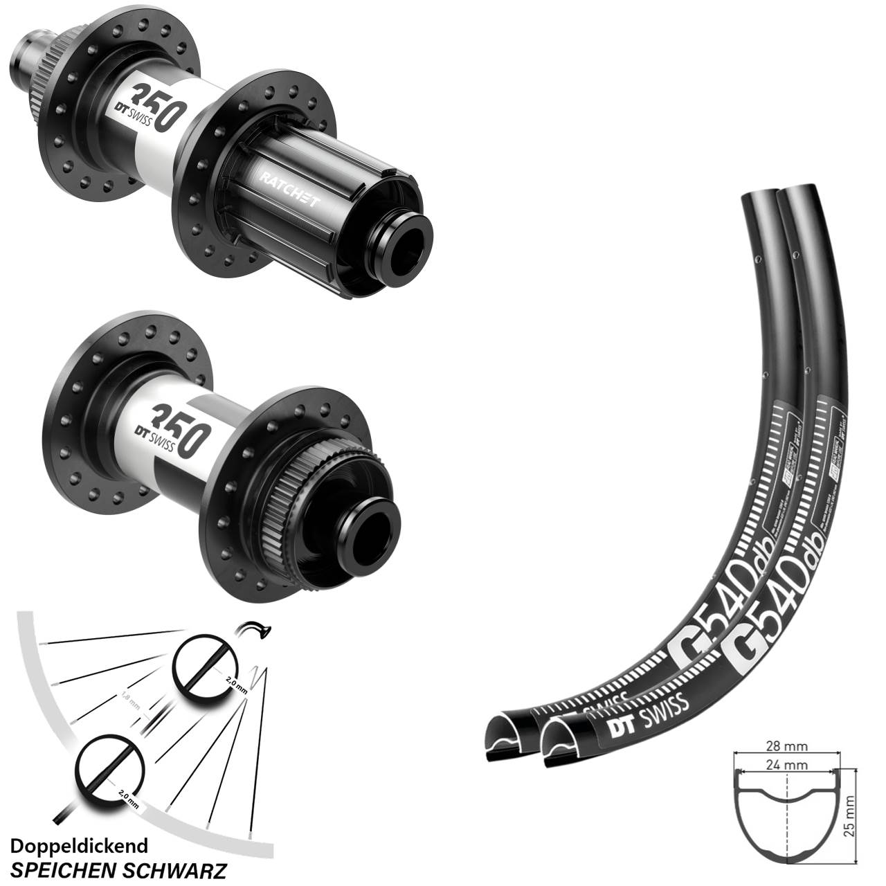 Laufradsatz Gravel G 540 DT Swiss 350 Steckachse 12x100/142 mm Centerlock 28 Zoll