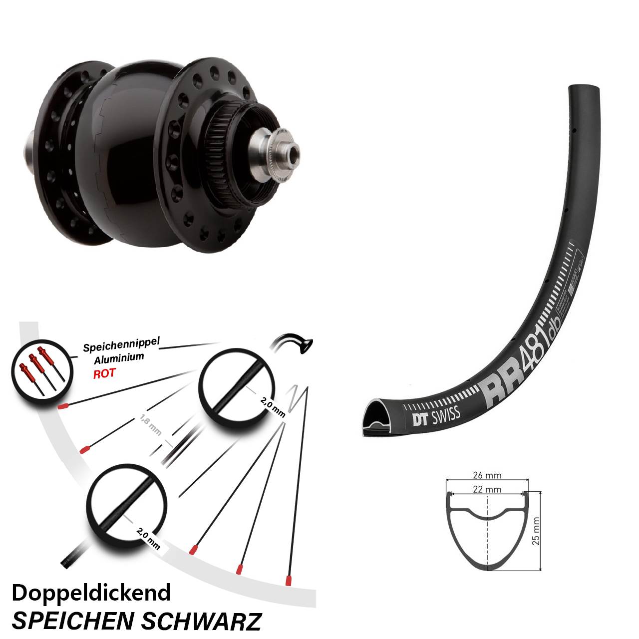 28 Zoll DT Swiss RR 481 SON delux Centerlock Vorderrad mit Nabendynamo QR