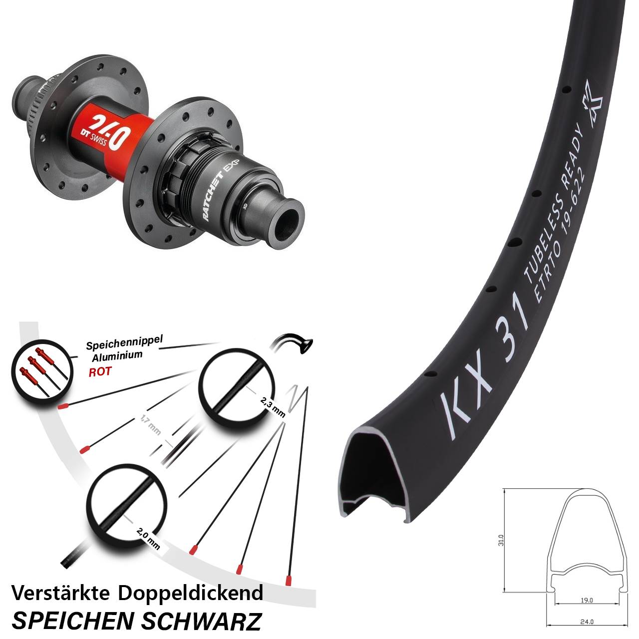 28 Zoll KX 31 DT Swiss 240 EXP Hinterrad Centerlock 12x142 XDR