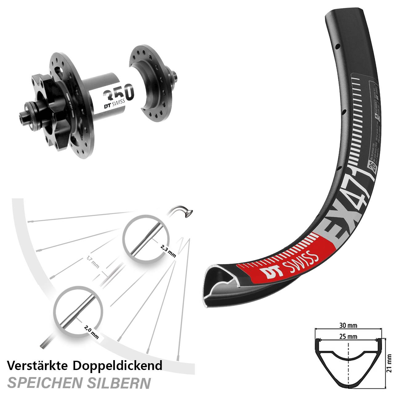 DT Swiss EX 471-350 Disc 29 Zoll Vorderrad für Schnellspanner