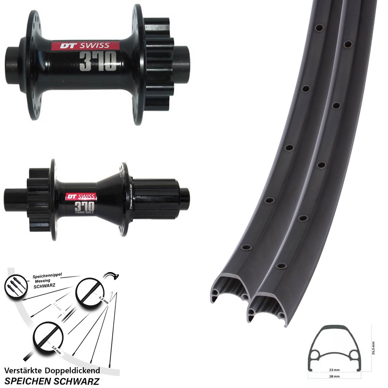 6-Loch Laufradsatz 12x100/142 28 Zoll Ambrosio Sport DT Swiss 370 8-11 fach HG