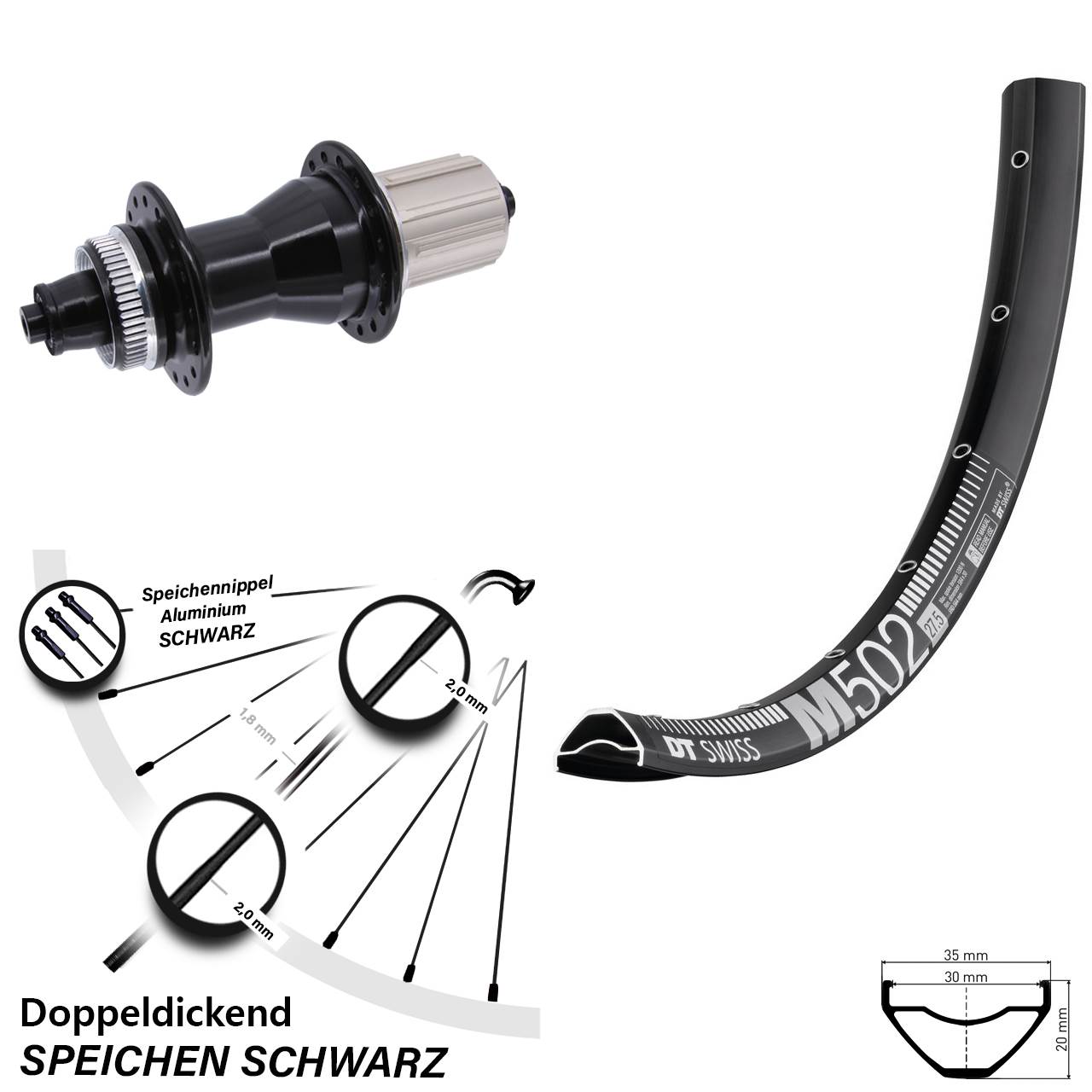 27,5 Zoll DT Swiss M 502 Hinterrad Novatec 8-12 fach