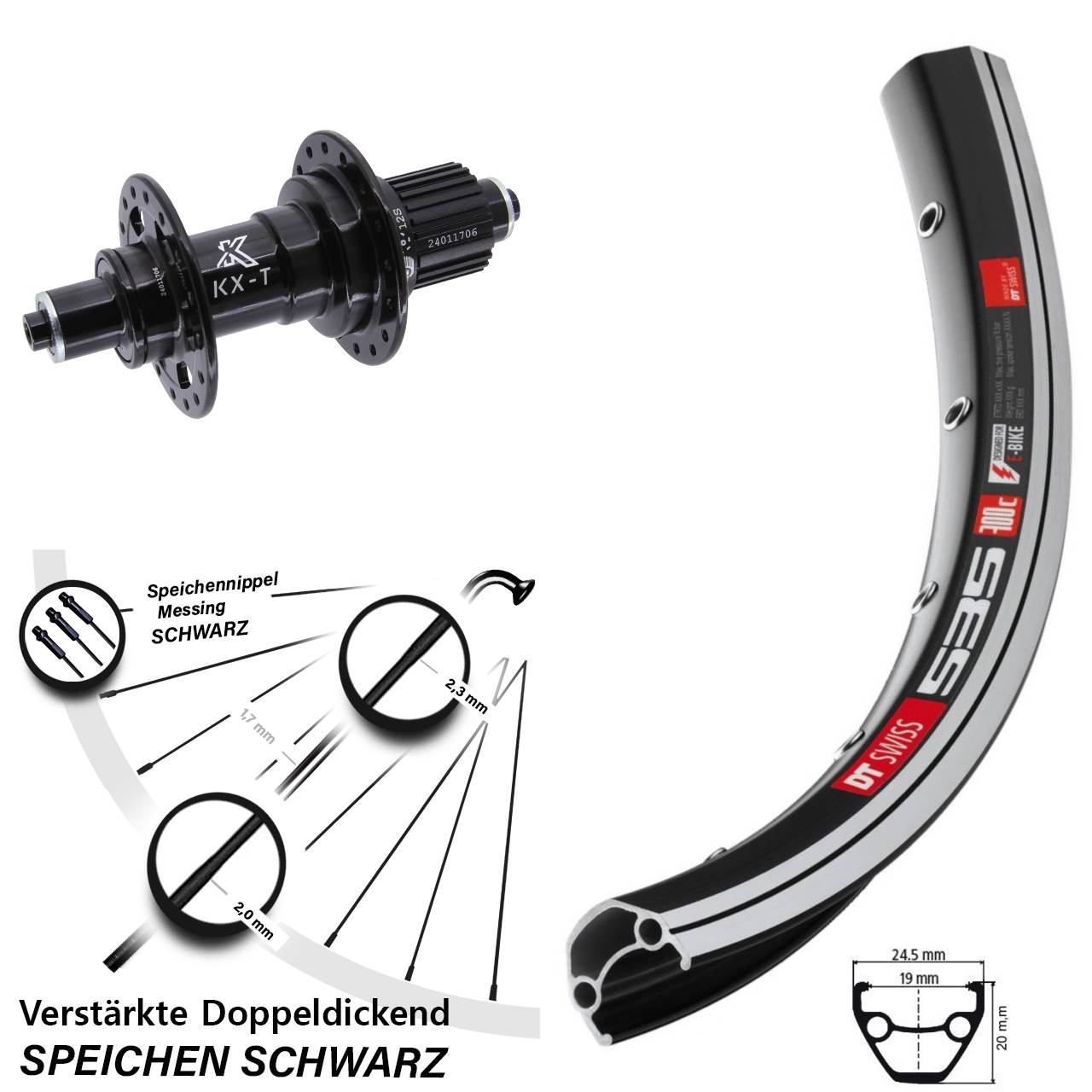26 Zoll DT Swiss 535 KX-T Hinterrad für Schnellspanner Micro Spline