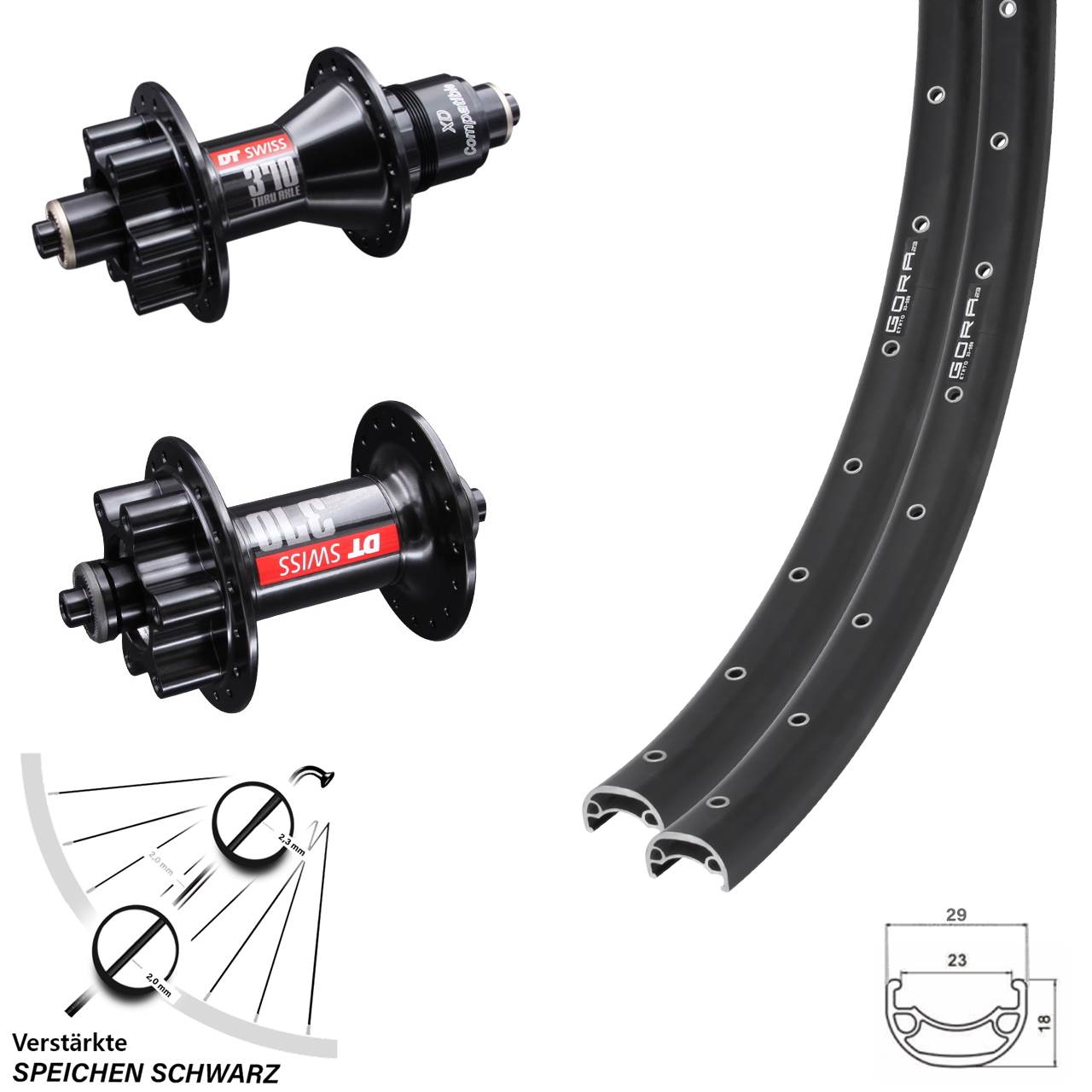 Gora 23 DT Swiss 370 26 Zoll 6-Loch Laufradsatz für Schnellspanner SRAM XD