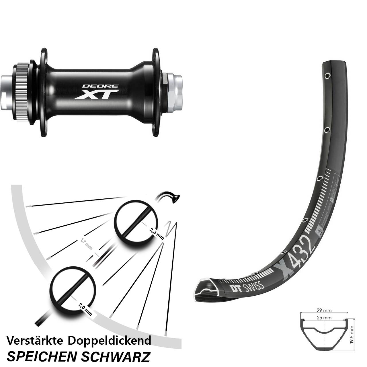 29 Zoll DT Swiss X 432 Shimano XT Vorderrad Centerlock 15x110 Boost