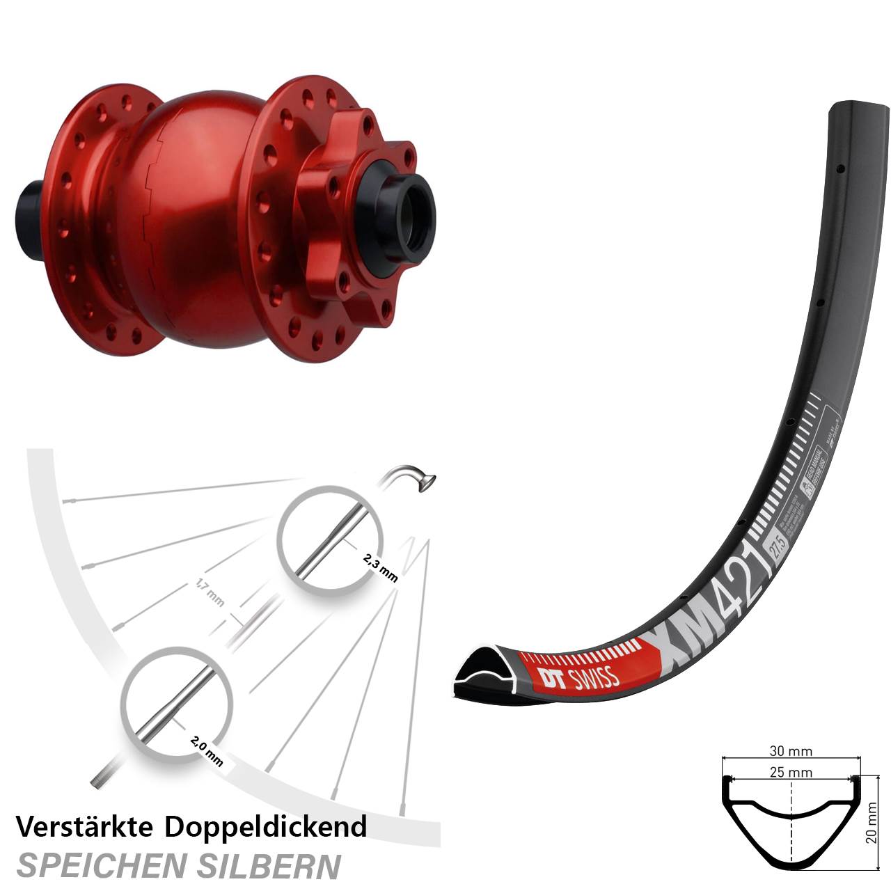 SON 28 rot DT Swiss XM421 29 Zoll 6-Loch Nabendynamo-Vorderrad 15x110 Boost