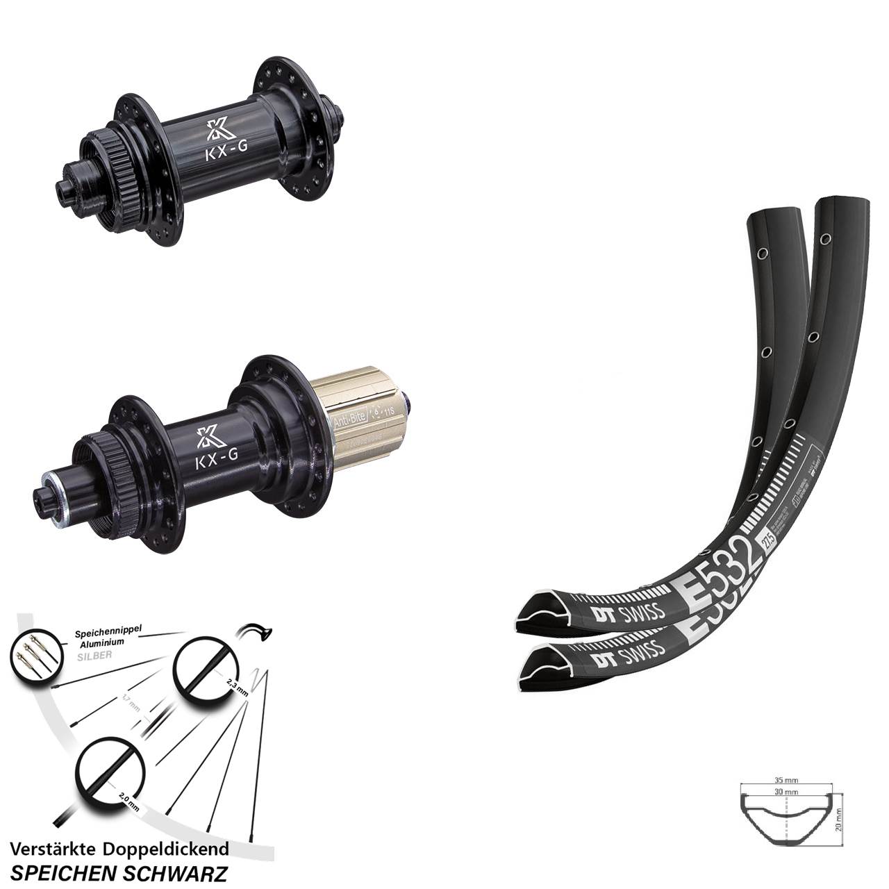 DT Swiss E532 KX-G 29 Zoll Centerlock Laufradsatz für Schnellspanner 8-12 fach HG