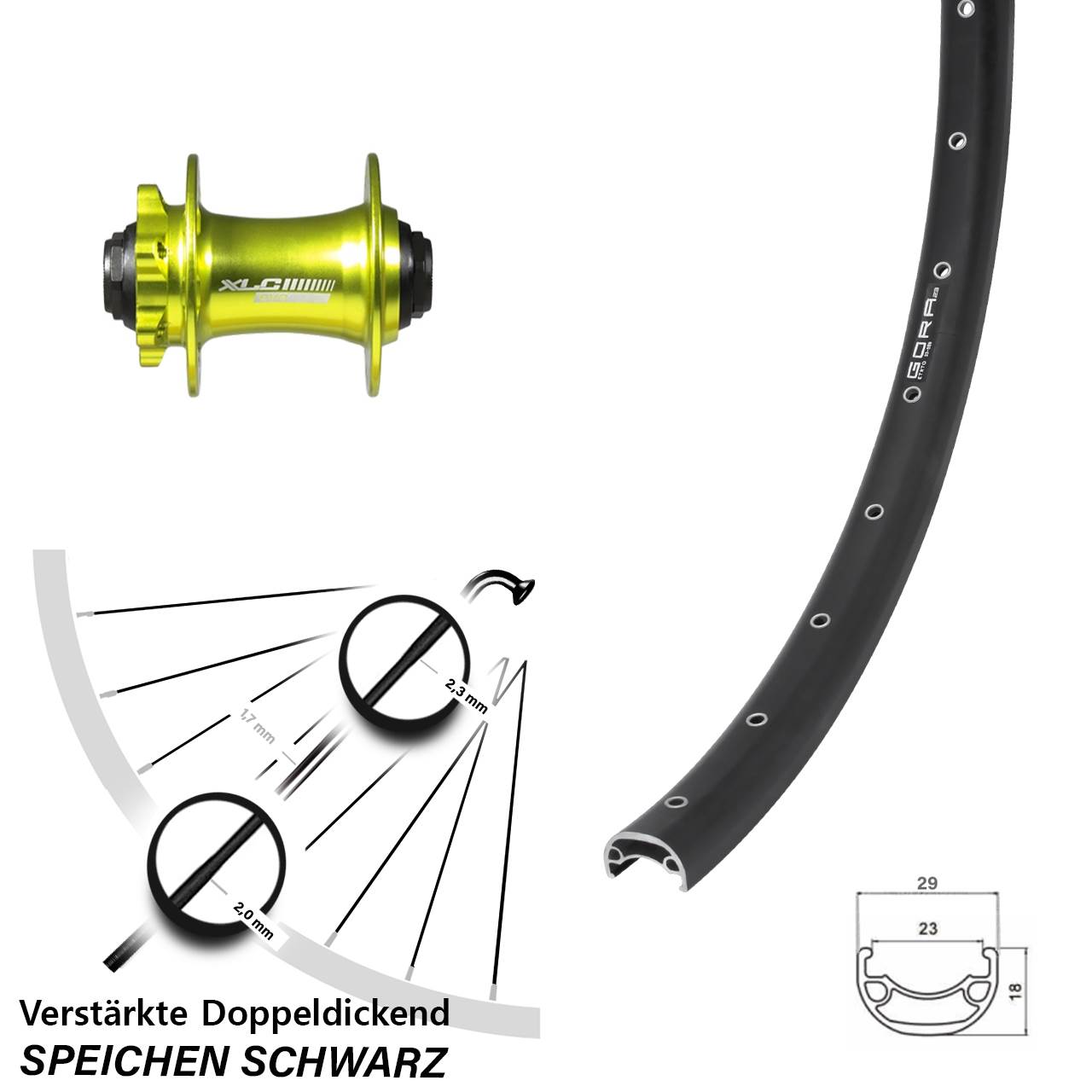 Disc Vorderrad 15x100 26 Zoll Gora 23 XLC Evo grün eloxiert