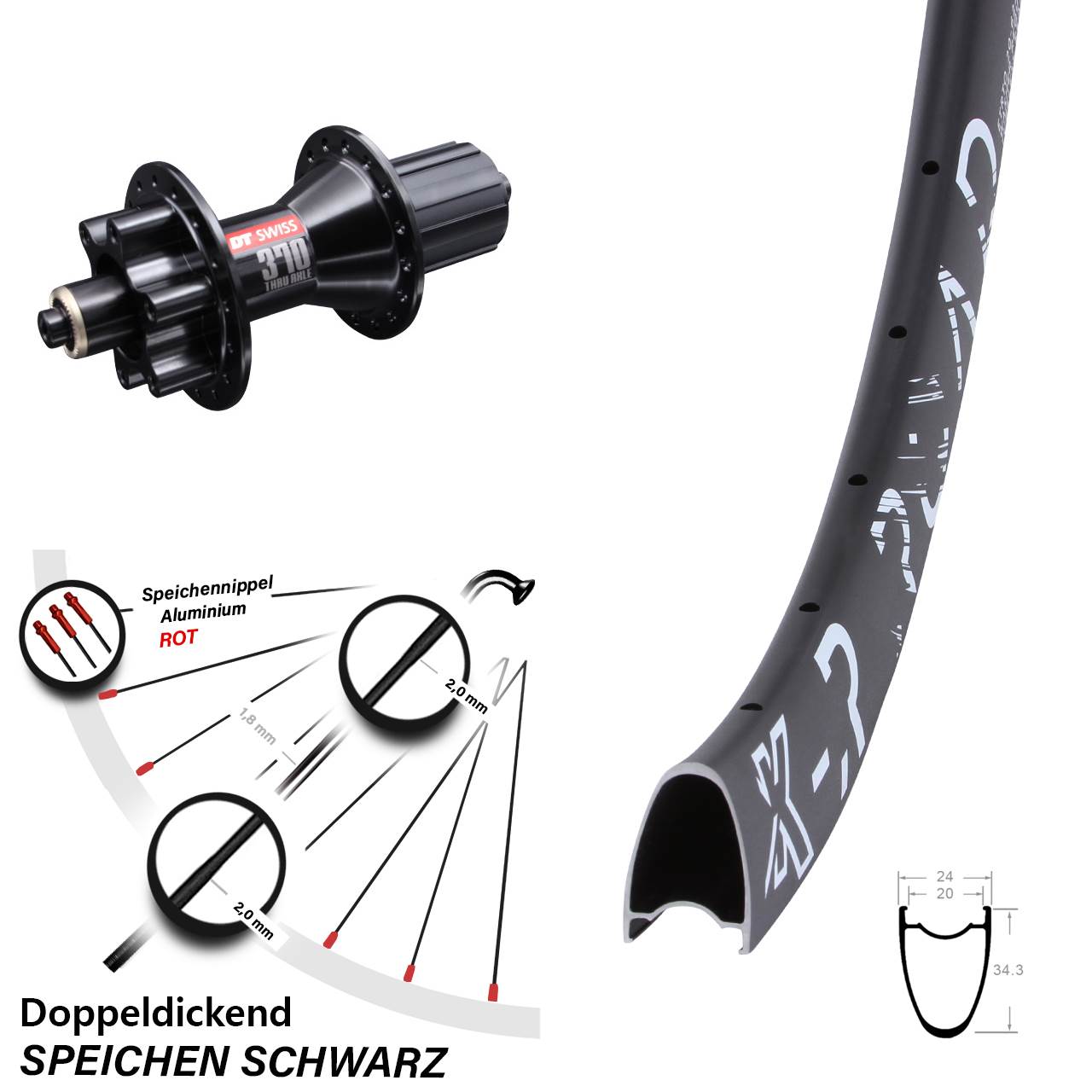 6-Loch Hinterrad 28 Zoll KX-R Road DT Swiss 370 Hybrid 8-11 fach HG QR