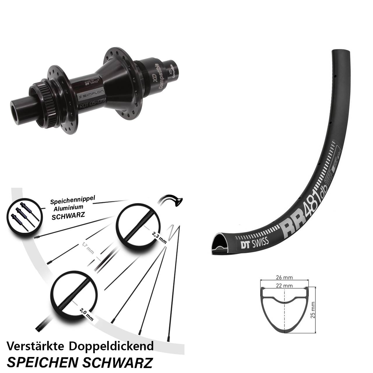 Hinterrad Centerlock 12x142 28 Zoll DT Swiss RR481 DT Swiss 370 XD