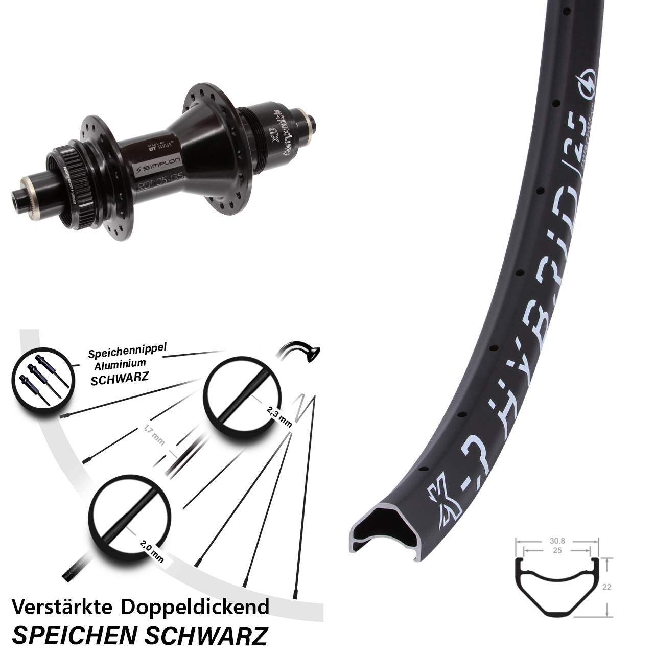 KX-R Hybrid 25 DT Swiss 370 28-29 Zoll Disc Laufrad QR XD