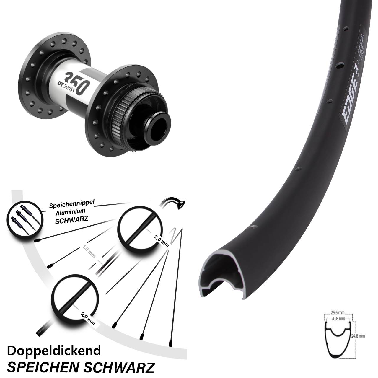 28 Zoll Vorderrad Ryde Edge R25 OS DT Swiss 350 Centerlock Steckachse 12x100 mm