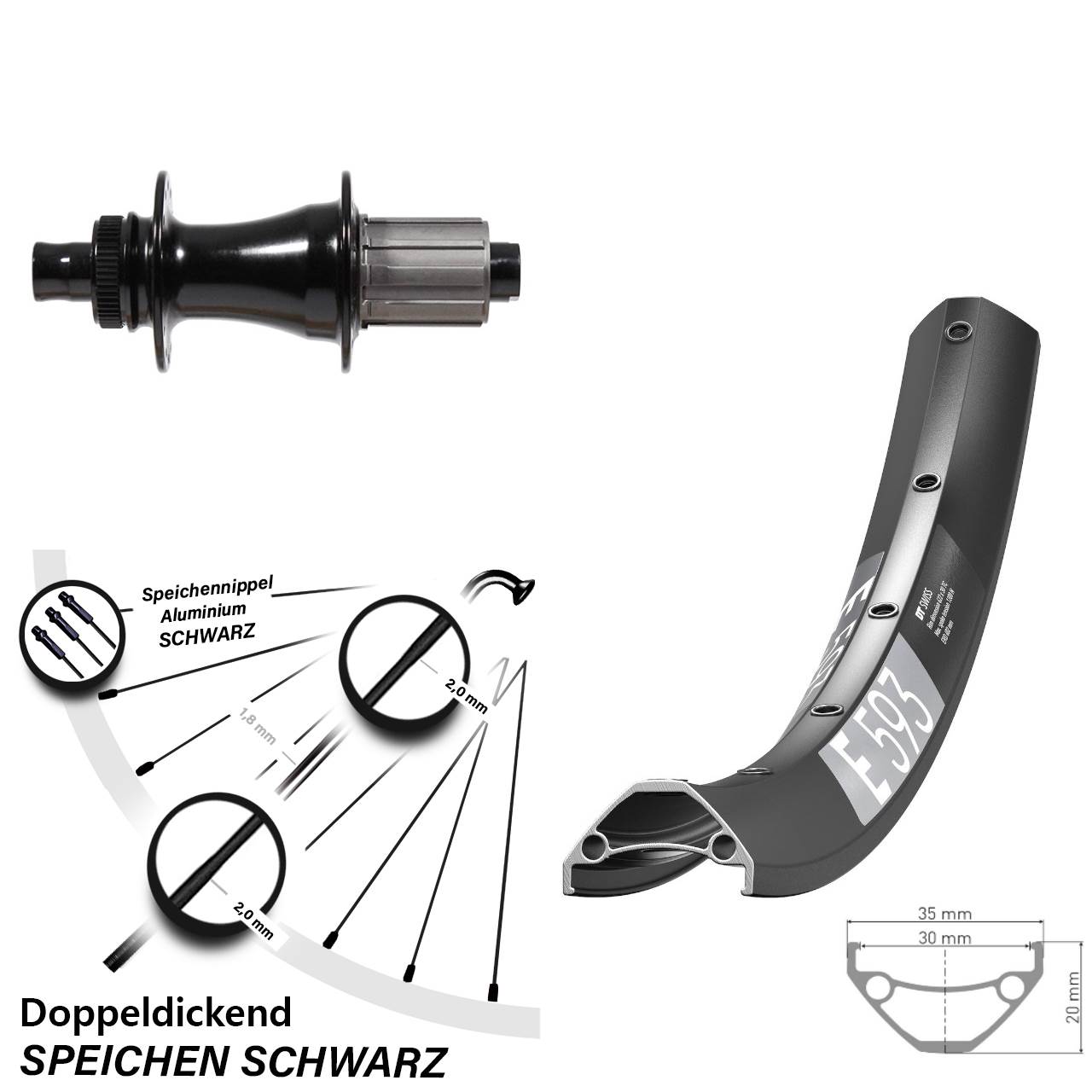 27,5 Zoll Hinterrad DT Swiss E593 Formula Centerlock 8-11 fach 12x148